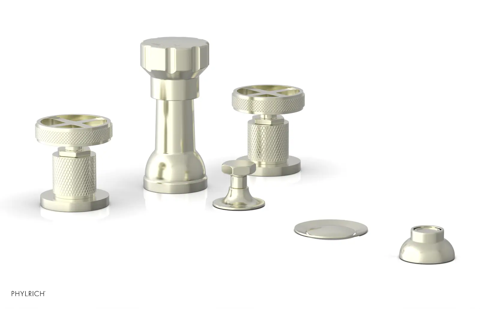 Phylrich Dustrie Knurled Four Hole Bidet Set with Cross Handles by Phylrich