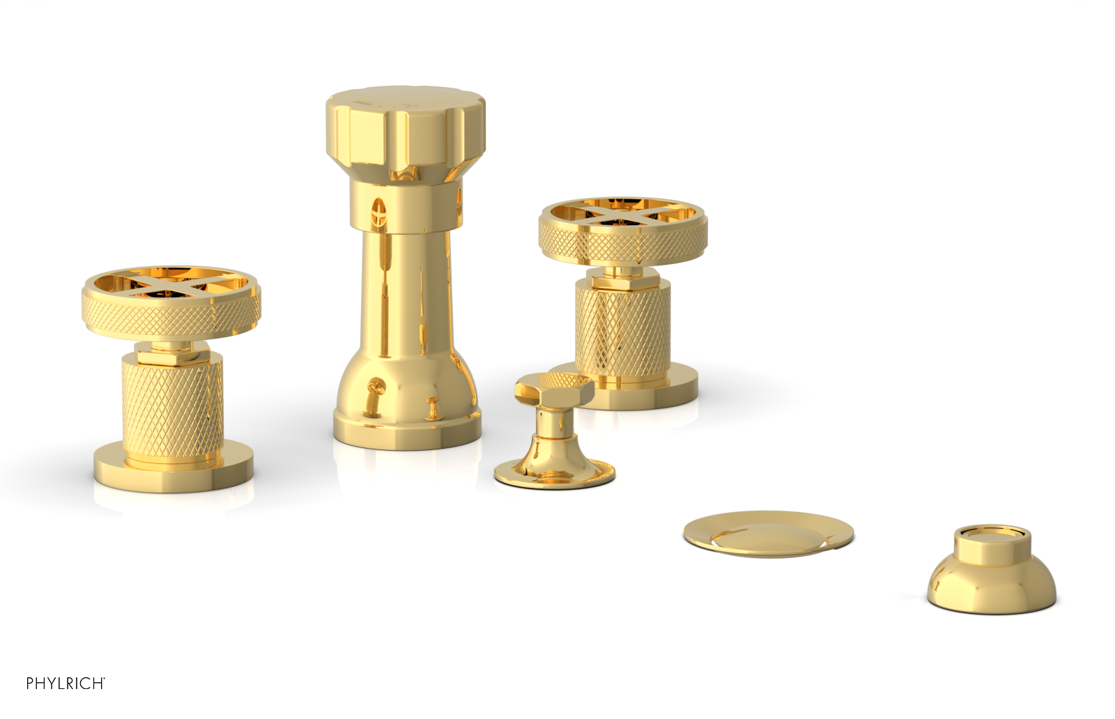 Phylrich Dustrie Knurled Four Hole Bidet Set with Cross Handles