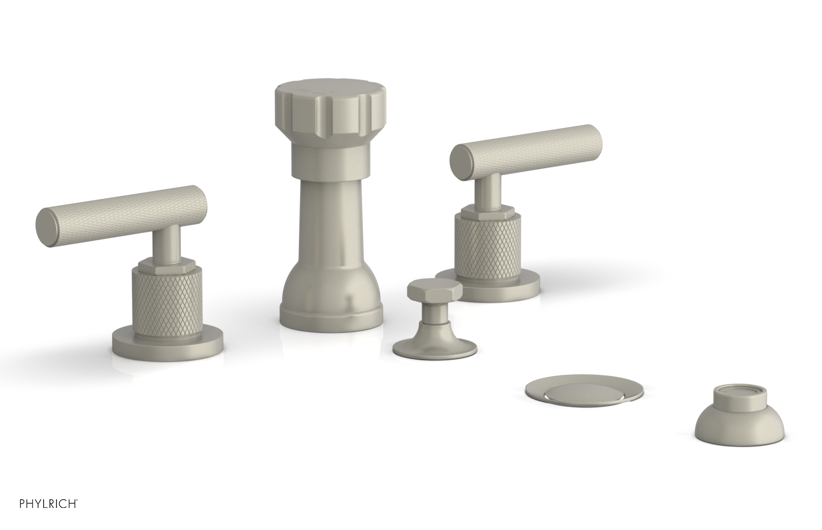 Phylrich Dustrie Knurled Four Hole Bidet Set with Lever Handles