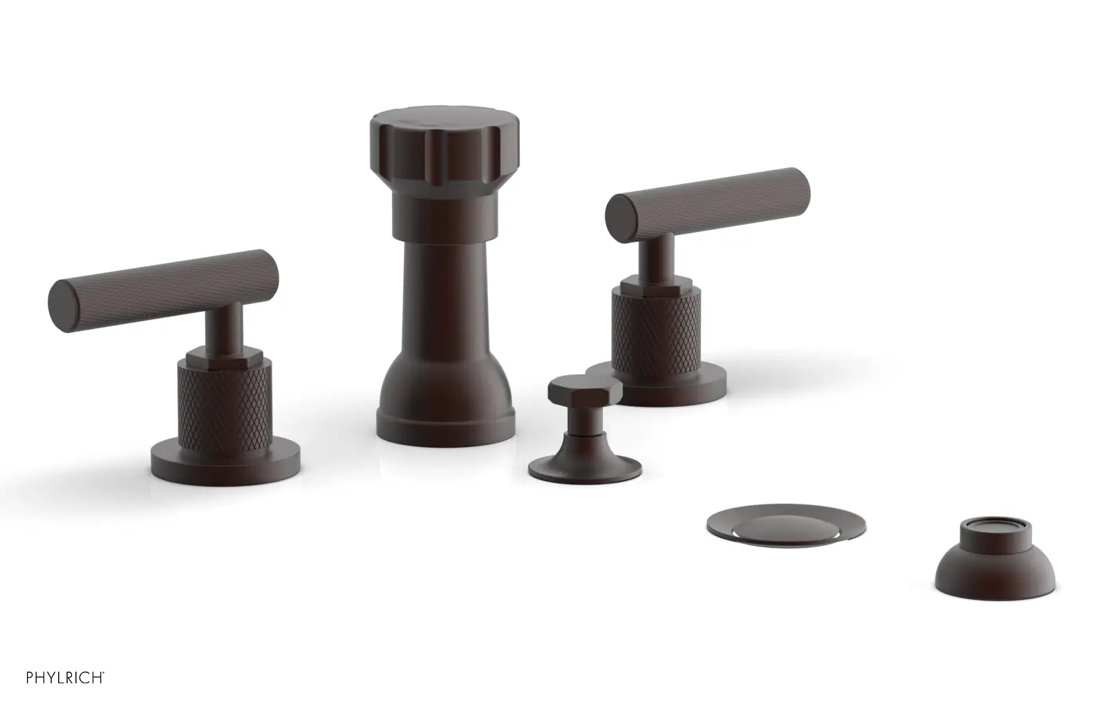 Phylrich Dustrie Knurled Four Hole Bidet Set with Lever Handles by Phylrich