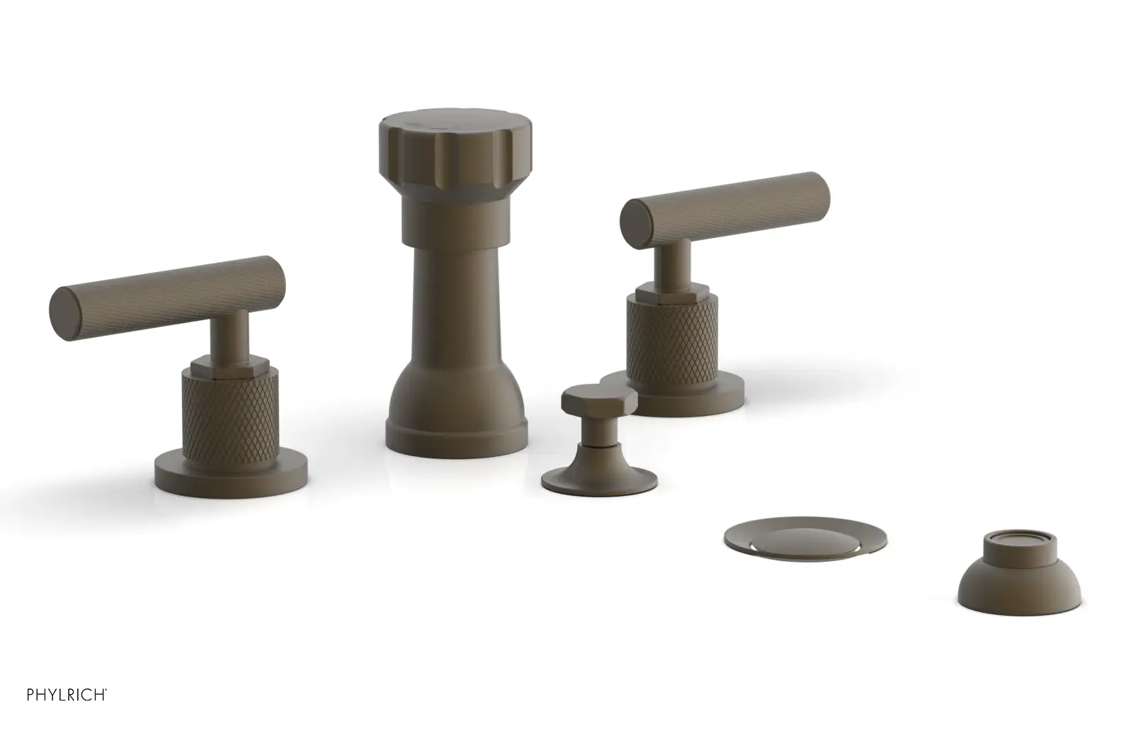 Phylrich Dustrie Knurled Four Hole Bidet Set with Lever Handles by Phylrich