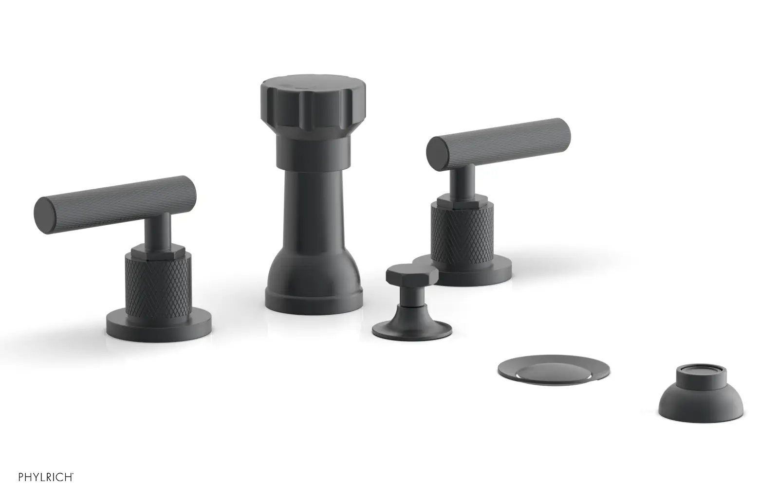 Phylrich Dustrie Knurled Four Hole Bidet Set with Lever Handles by Phylrich