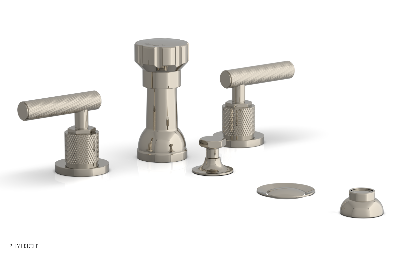 Phylrich Dustrie Knurled Four Hole Bidet Set with Lever Handles