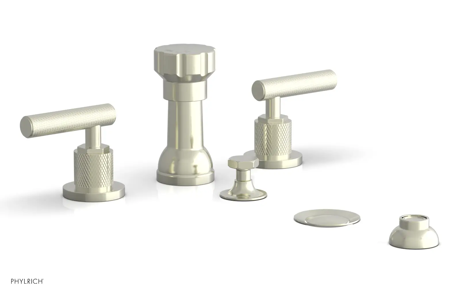 Phylrich Dustrie Knurled Four Hole Bidet Set with Lever Handles by Phylrich