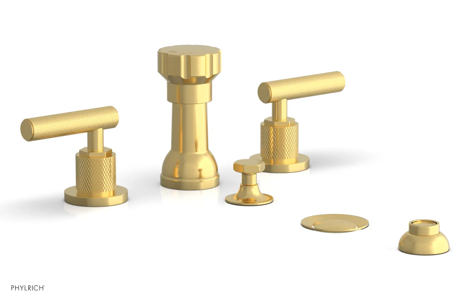 Phylrich Dustrie Knurled Four Hole Bidet Set with Lever Handles by Phylrich