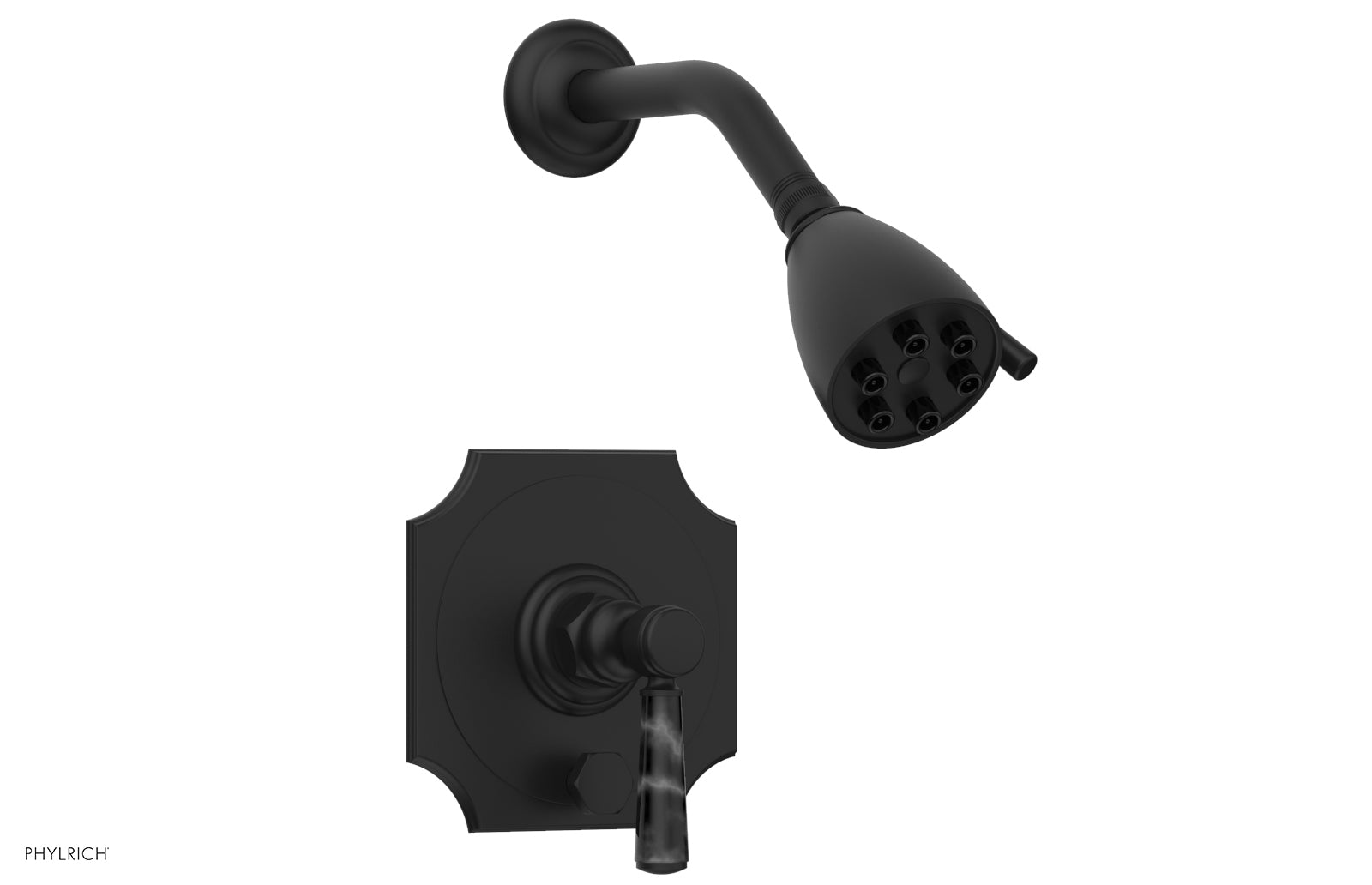 Phylrich HENRI Pressure Balance Shower and Diverter Set - Black Marble Handle (Less Spout)