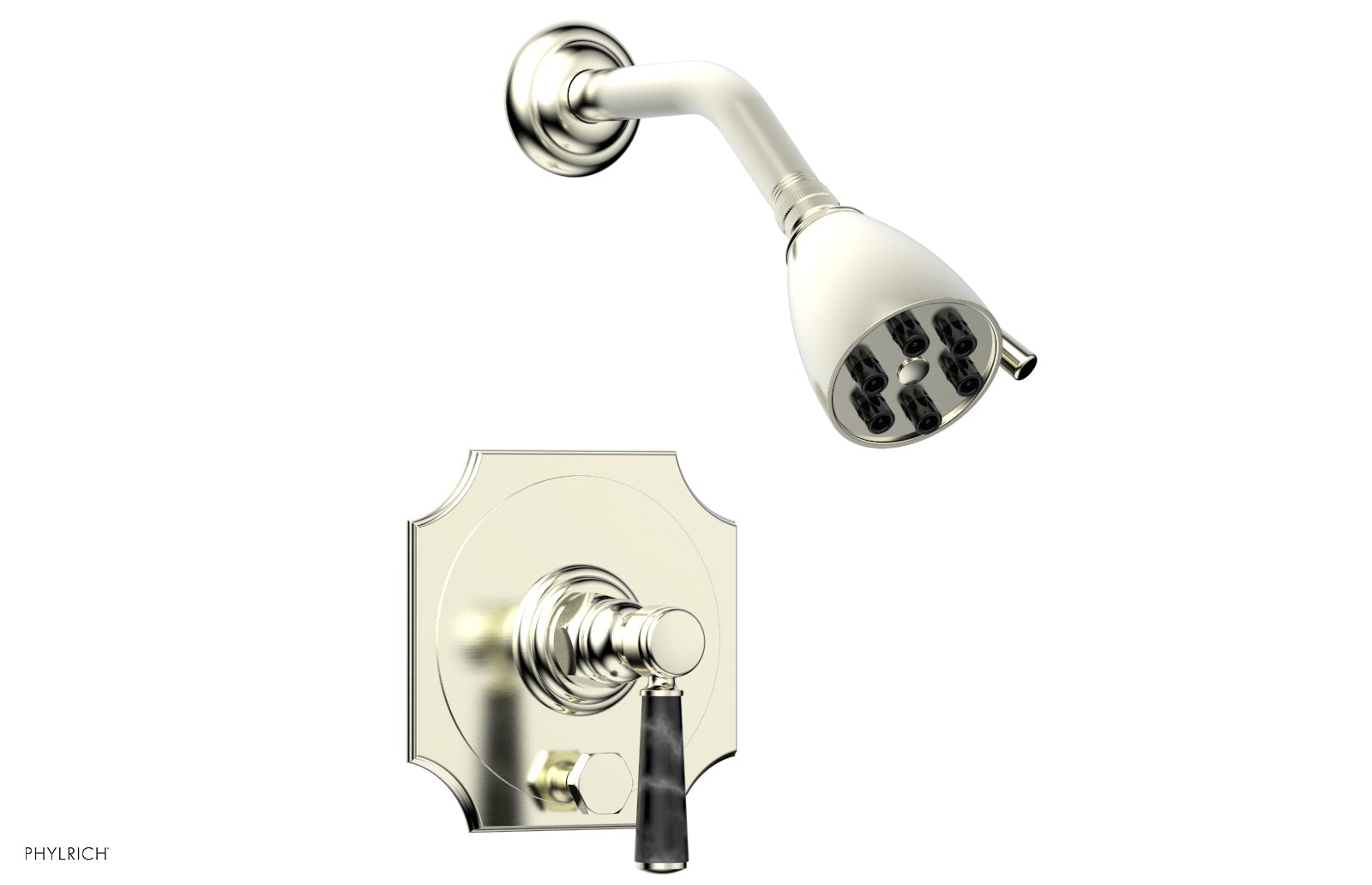 Phylrich HENRI Pressure Balance Shower and Diverter Set - Black Marble Handle (Less Spout)