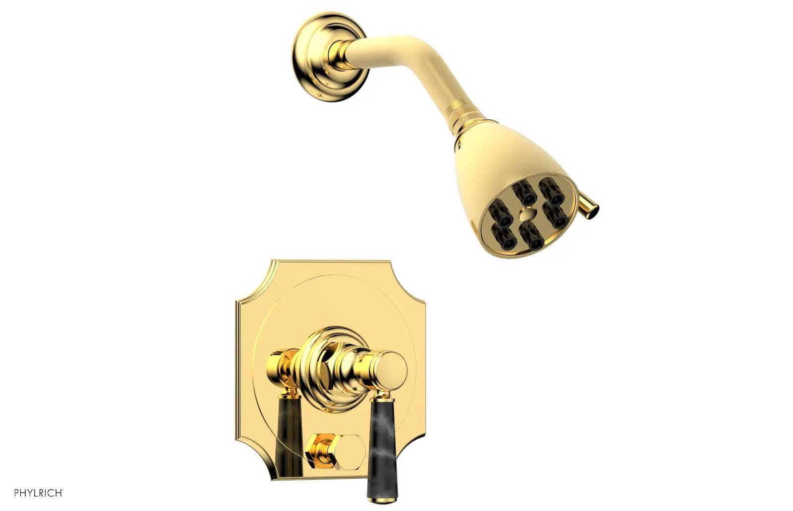 Phylrich HENRI Pressure Balance Shower and Diverter Set - Black Marble Handle (Less Spout) by Phylrich
