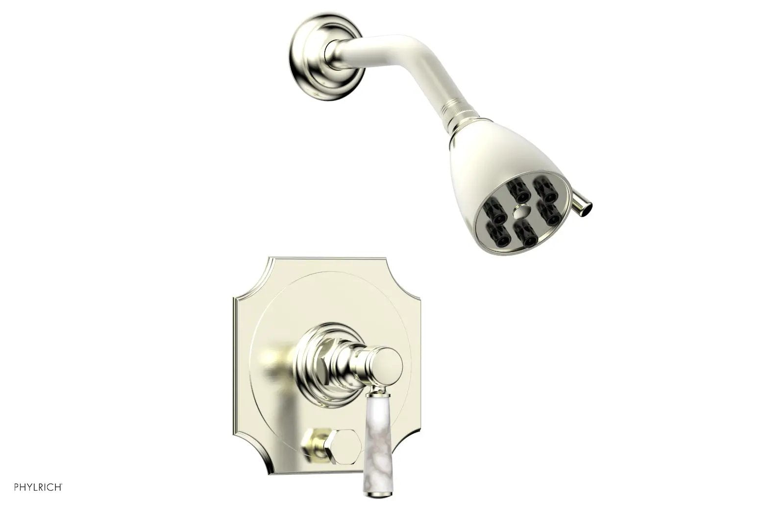 Phylrich HENRI Pressure Balance Shower and Diverter Set -White Marble Handle (Less Spout) by Phylrich