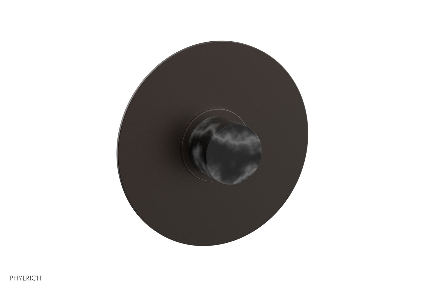Phylrich BASIC II 3/4" Thermostatic Round Shower Trim Plate, Black Marble Handle