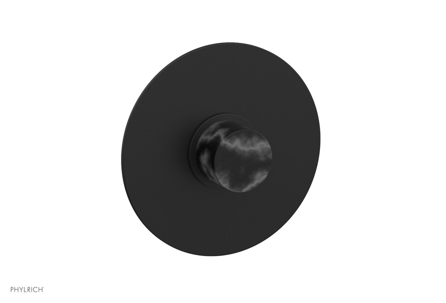 Phylrich BASIC II 3/4" Thermostatic Round Shower Trim Plate, Black Marble Handle