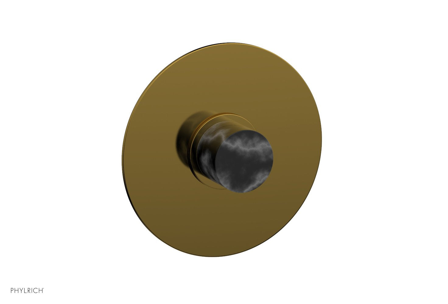 Phylrich BASIC II Pressure Balance Round Shower Plate & Handle Trim, Black Marble Handle