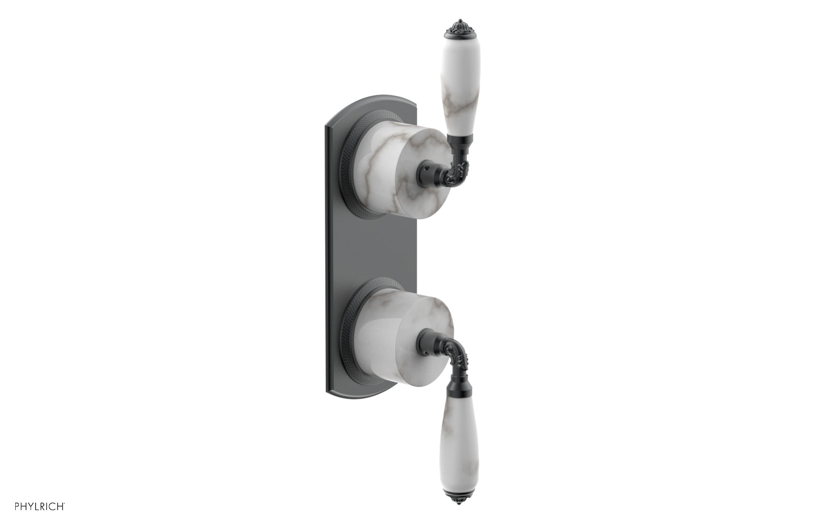 Phylrich VALENCIA Thermostatic Valve with Volume Control or Diverter, White Marble Lever Handles