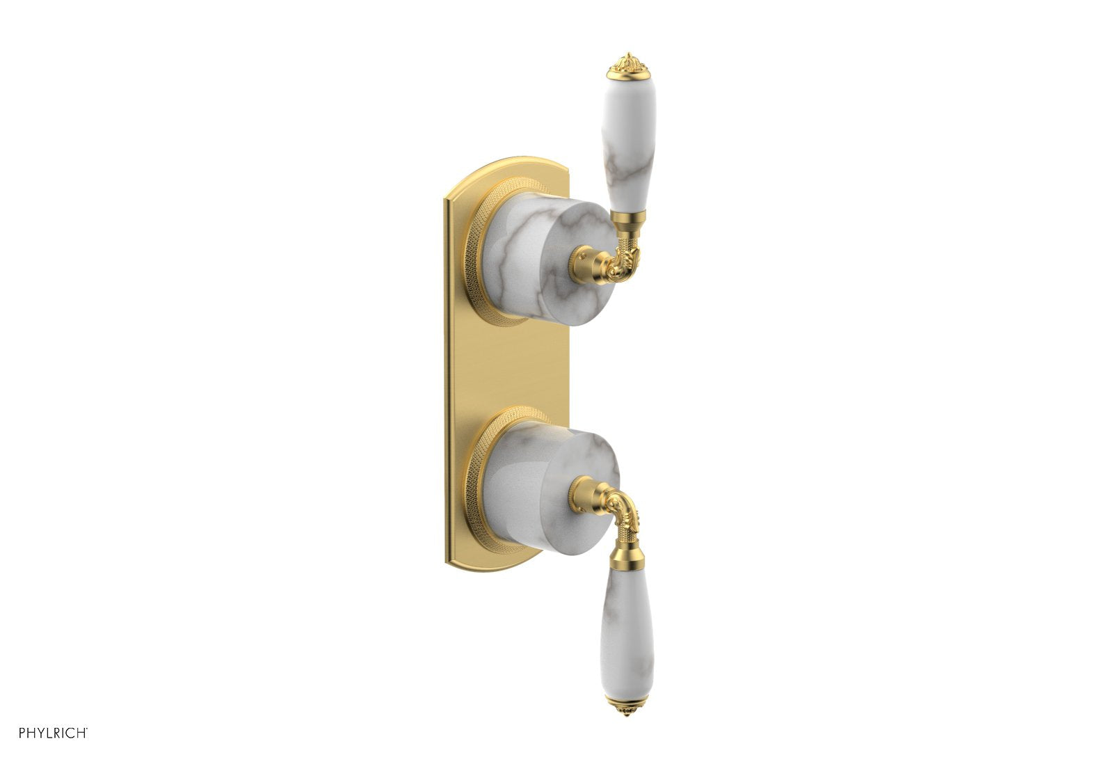 Phylrich VALENCIA Thermostatic Valve with Volume Control or Diverter, White Marble Lever Handles