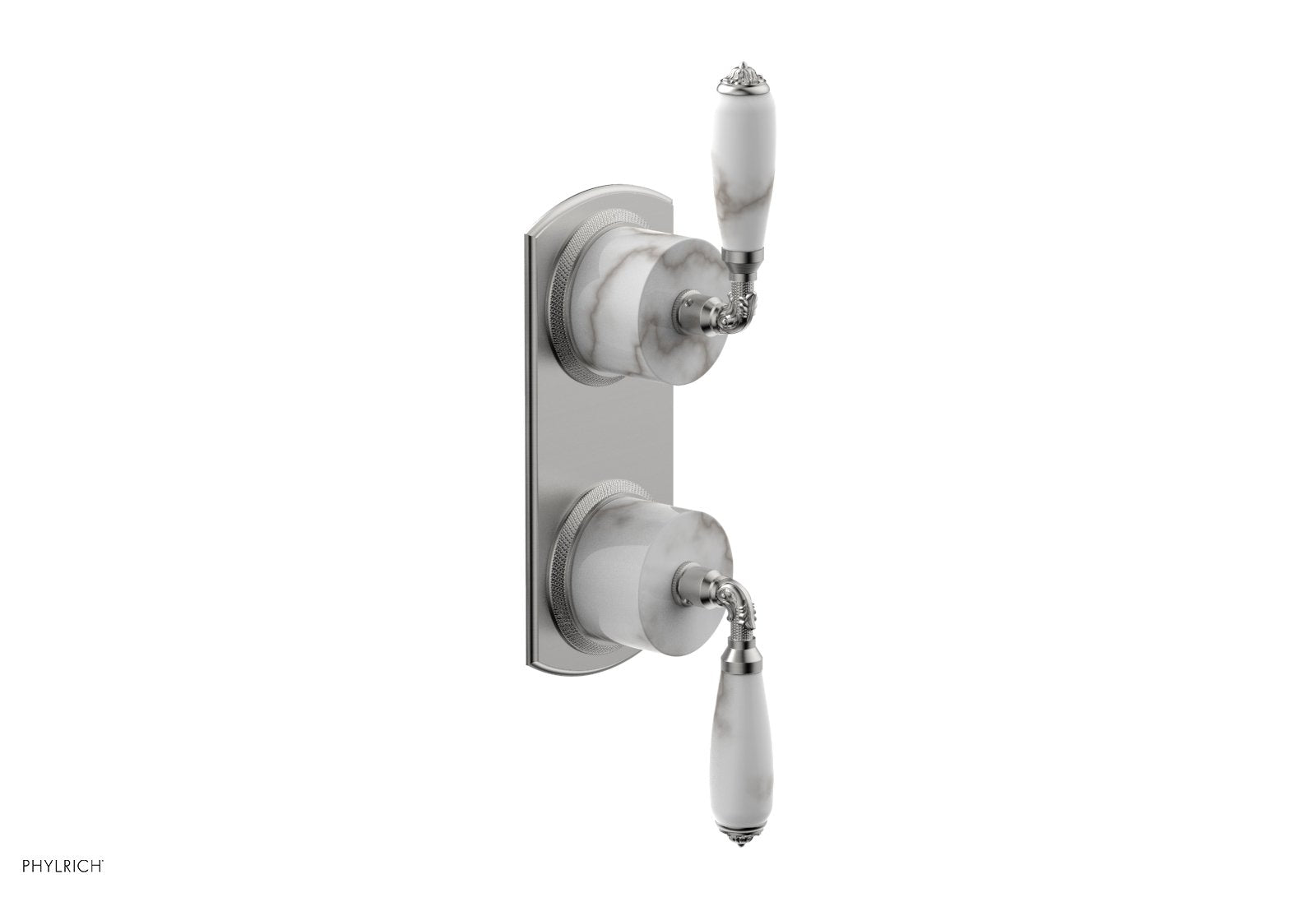 Phylrich VALENCIA Thermostatic Valve with Volume Control or Diverter, White Marble Lever Handles