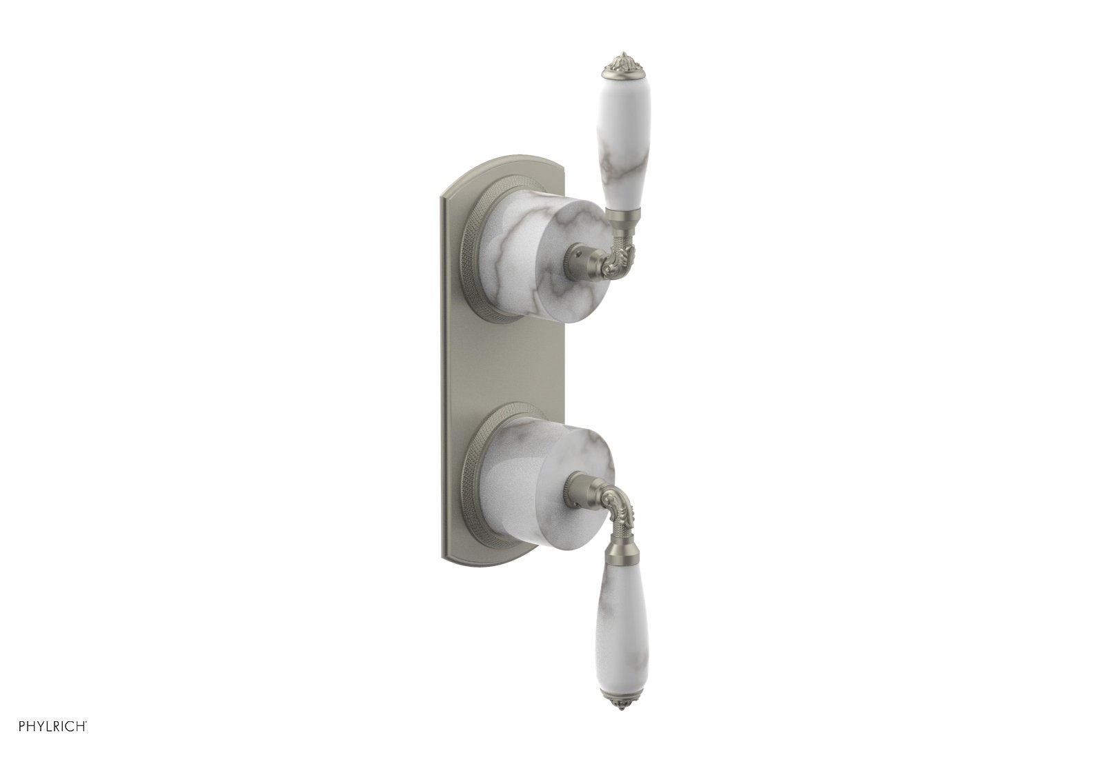 Phylrich VALENCIA Thermostatic Valve with Volume Control or Diverter, White Marble Lever Handles