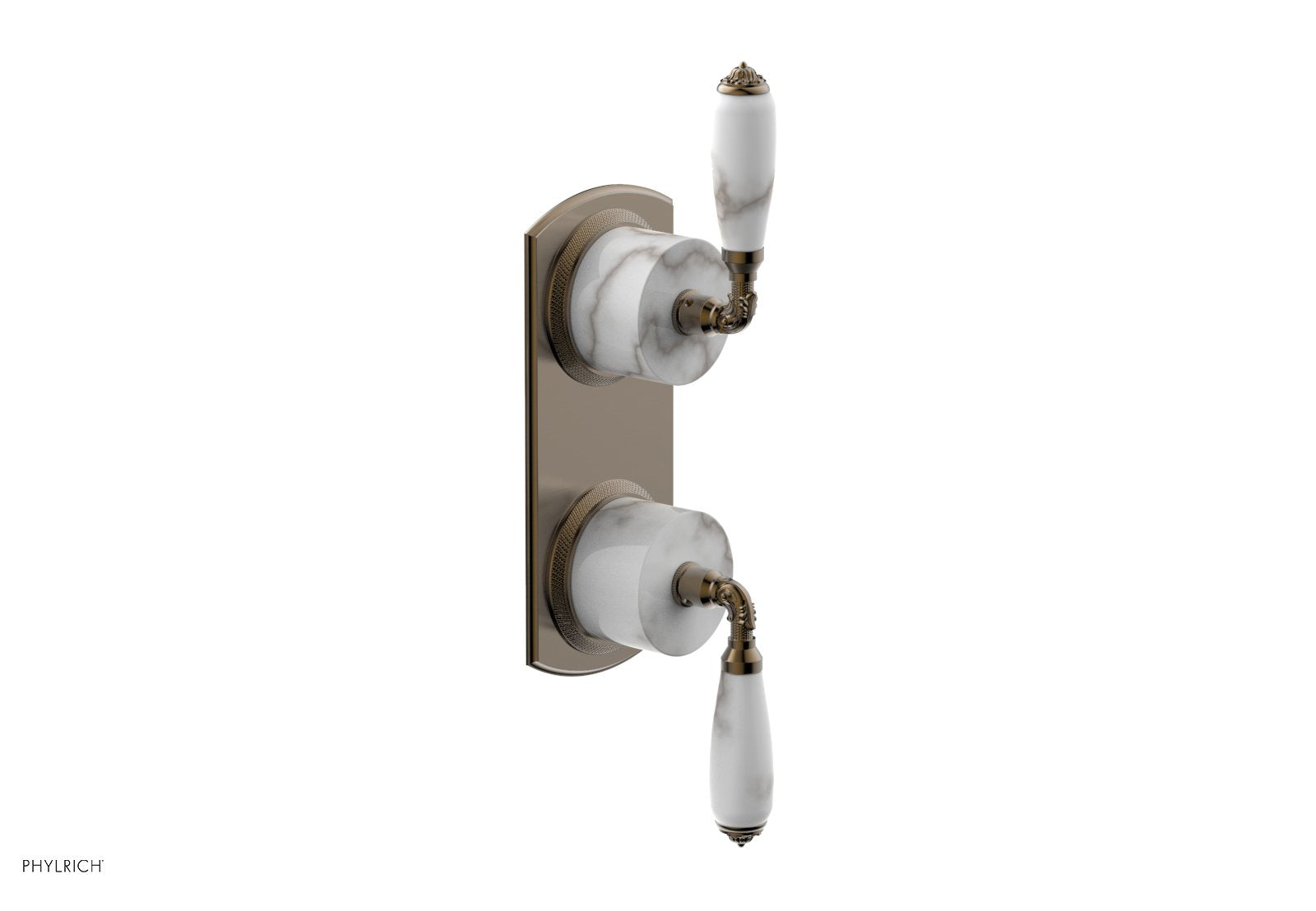 Phylrich VALENCIA Thermostatic Valve with Volume Control or Diverter, White Marble Lever Handles