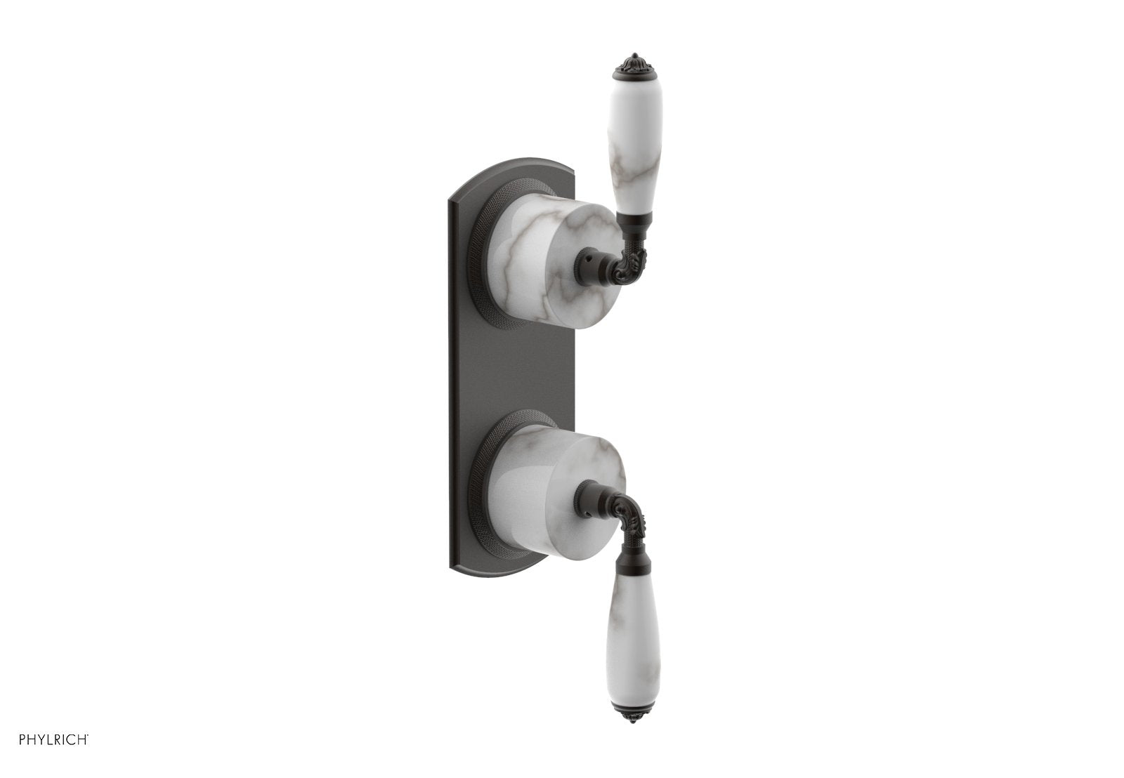 Phylrich VALENCIA Thermostatic Valve with Volume Control or Diverter, White Marble Lever Handles