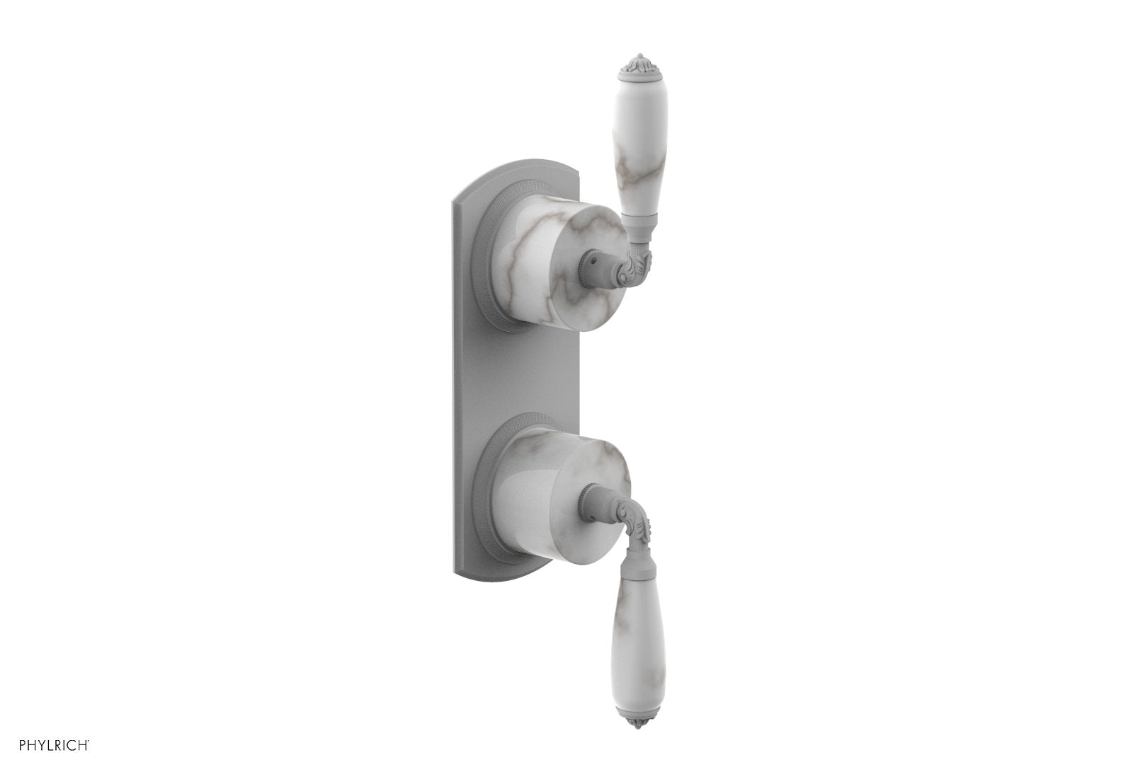 Phylrich VALENCIA Thermostatic Valve with Volume Control or Diverter, White Marble Lever Handles