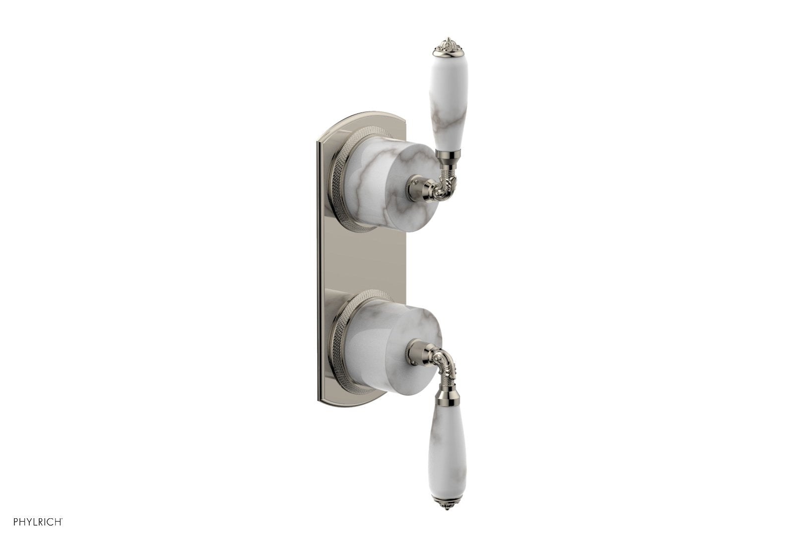 Phylrich VALENCIA Thermostatic Valve with Volume Control or Diverter, White Marble Lever Handles