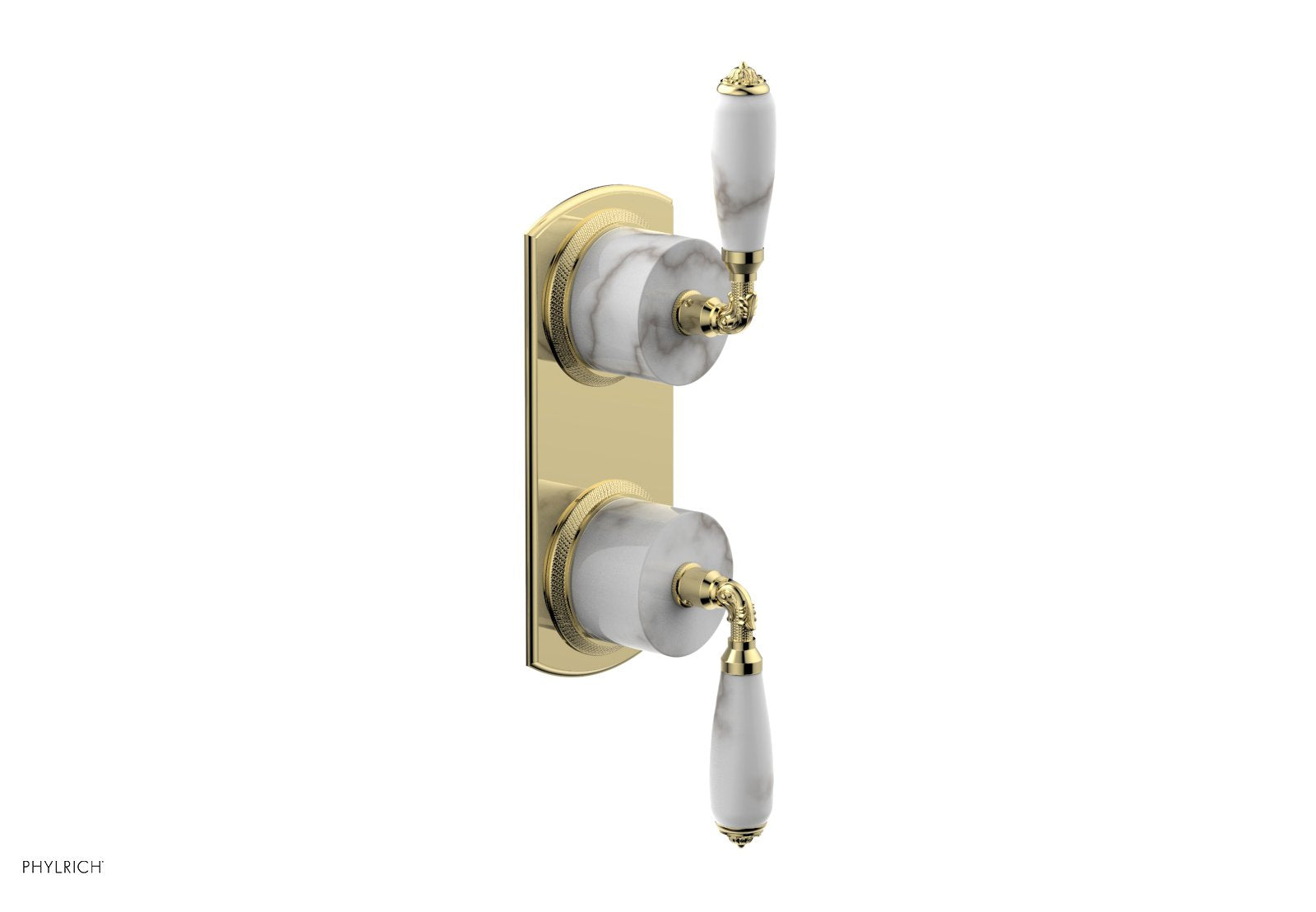 Phylrich VALENCIA Thermostatic Valve with Volume Control or Diverter, White Marble Lever Handles
