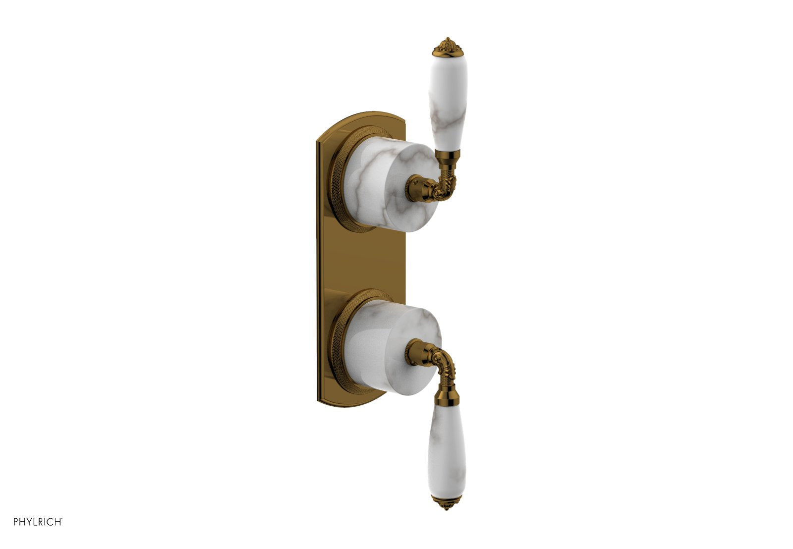 Phylrich VALENCIA Thermostatic Valve with Volume Control or Diverter, White Marble Lever Handles