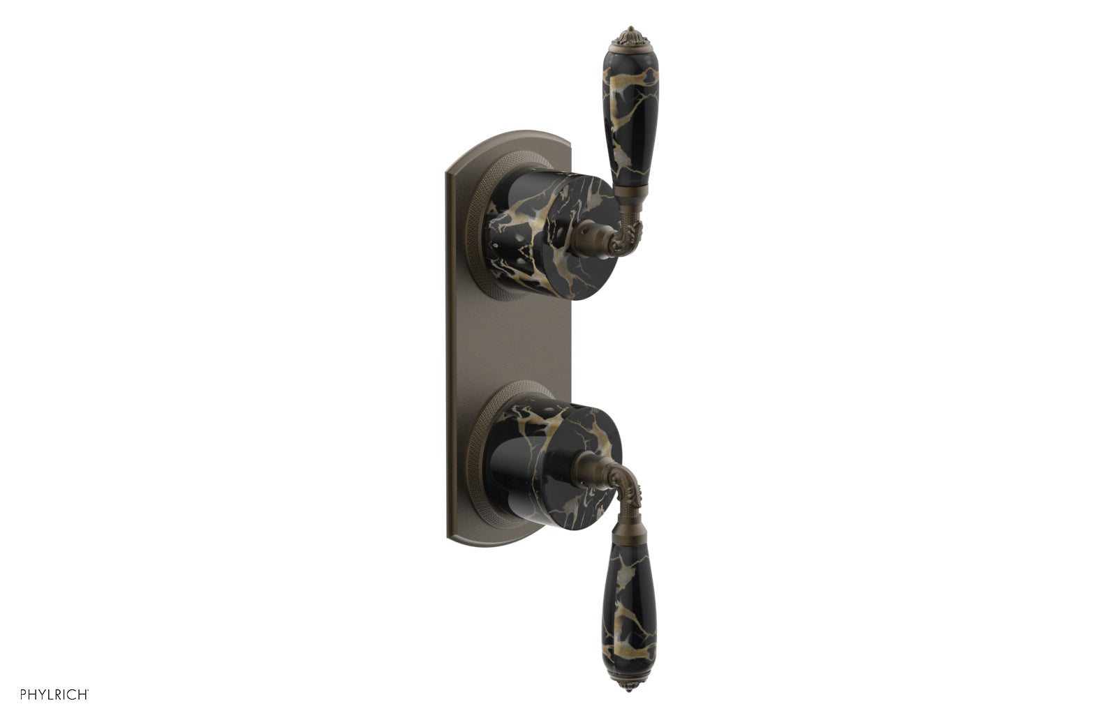 Phylrich VALENCIA Thermostatic Valve with Volume Control or Diverter, Black Marble Lever Handles