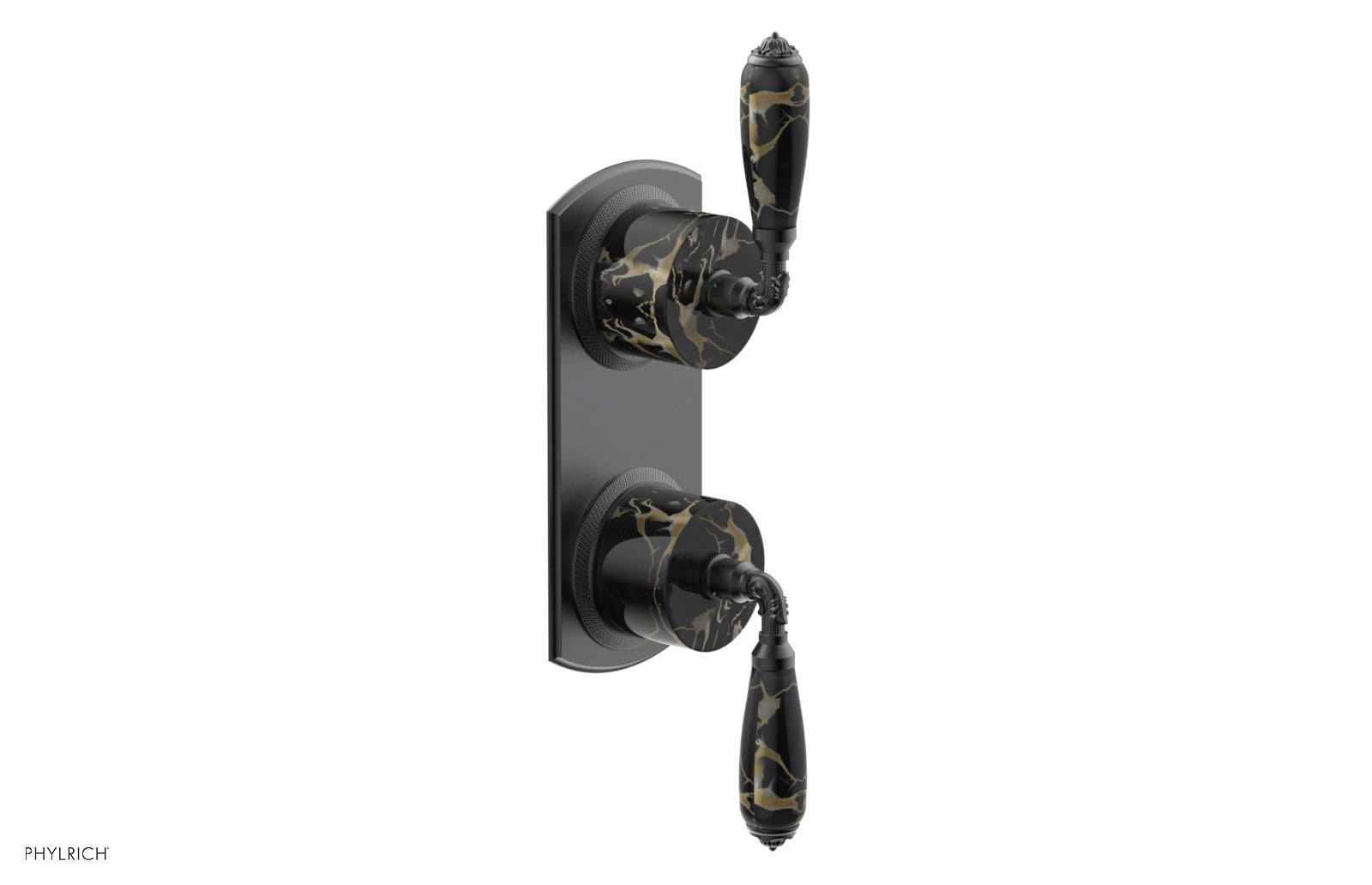 Phylrich VALENCIA Thermostatic Valve with Volume Control or Diverter, Black Marble Lever Handles