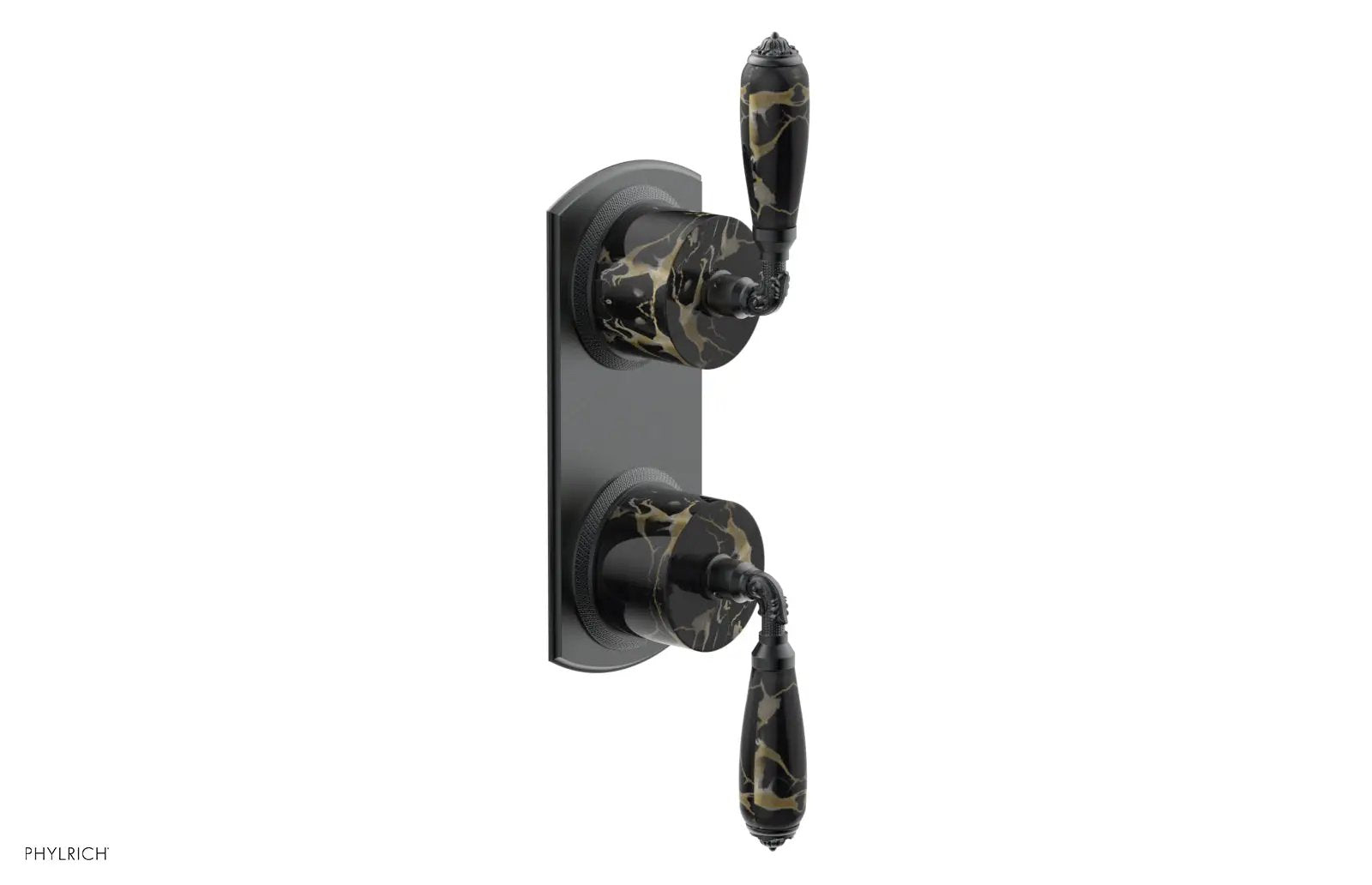 Phylrich VALENCIA Thermostatic Valve with Volume Control or Diverter, Black Marble Lever Handles by Phylrich