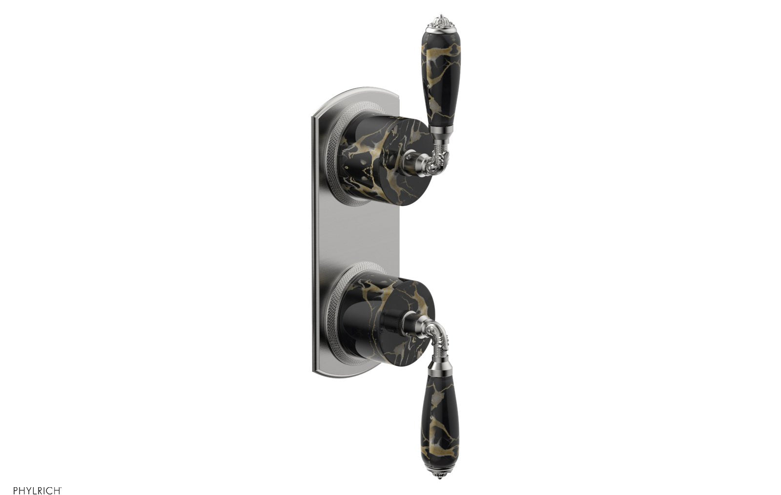 Phylrich VALENCIA Thermostatic Valve with Volume Control or Diverter, Black Marble Lever Handles