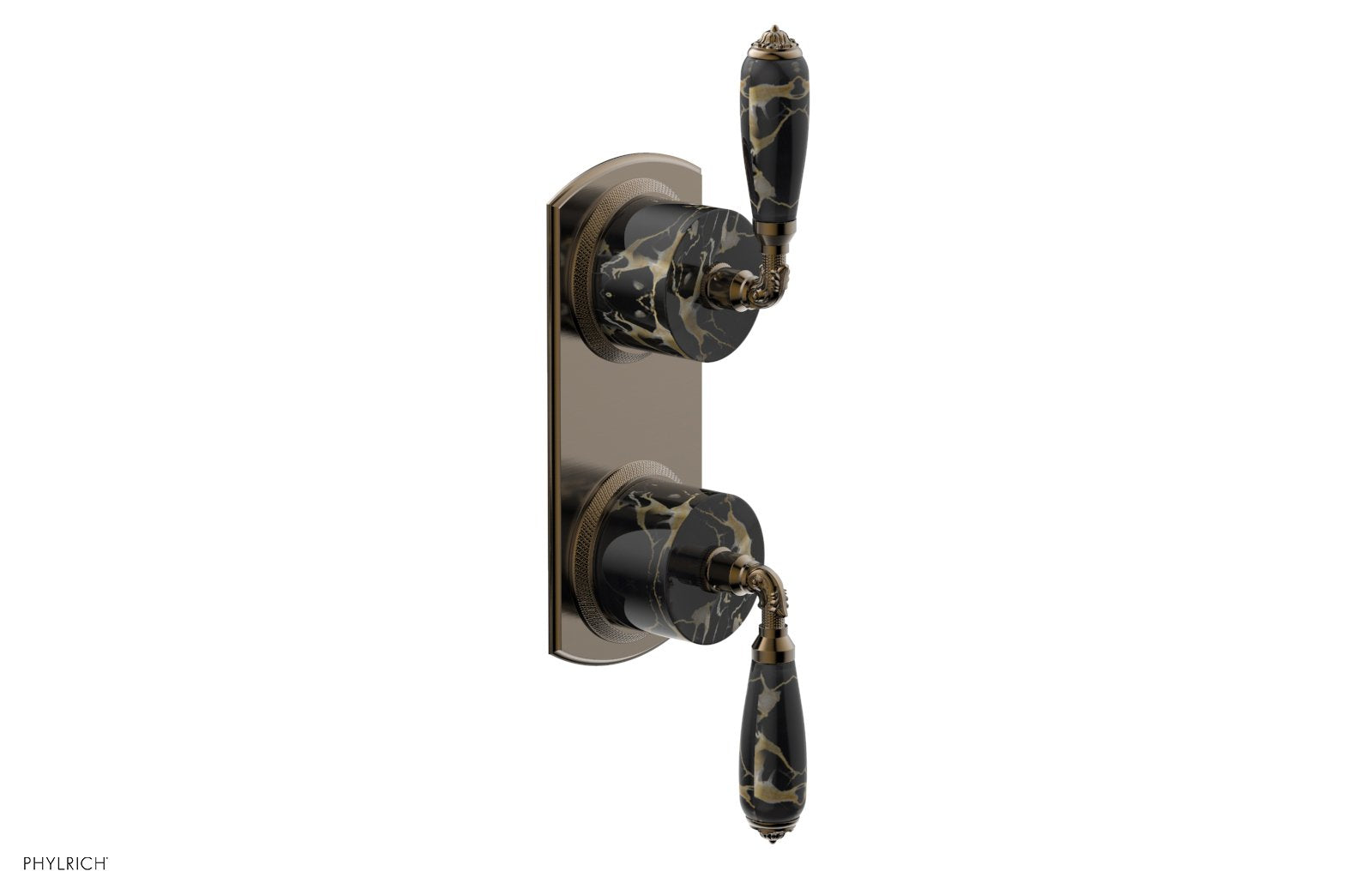 Phylrich VALENCIA Thermostatic Valve with Volume Control or Diverter, Black Marble Lever Handles