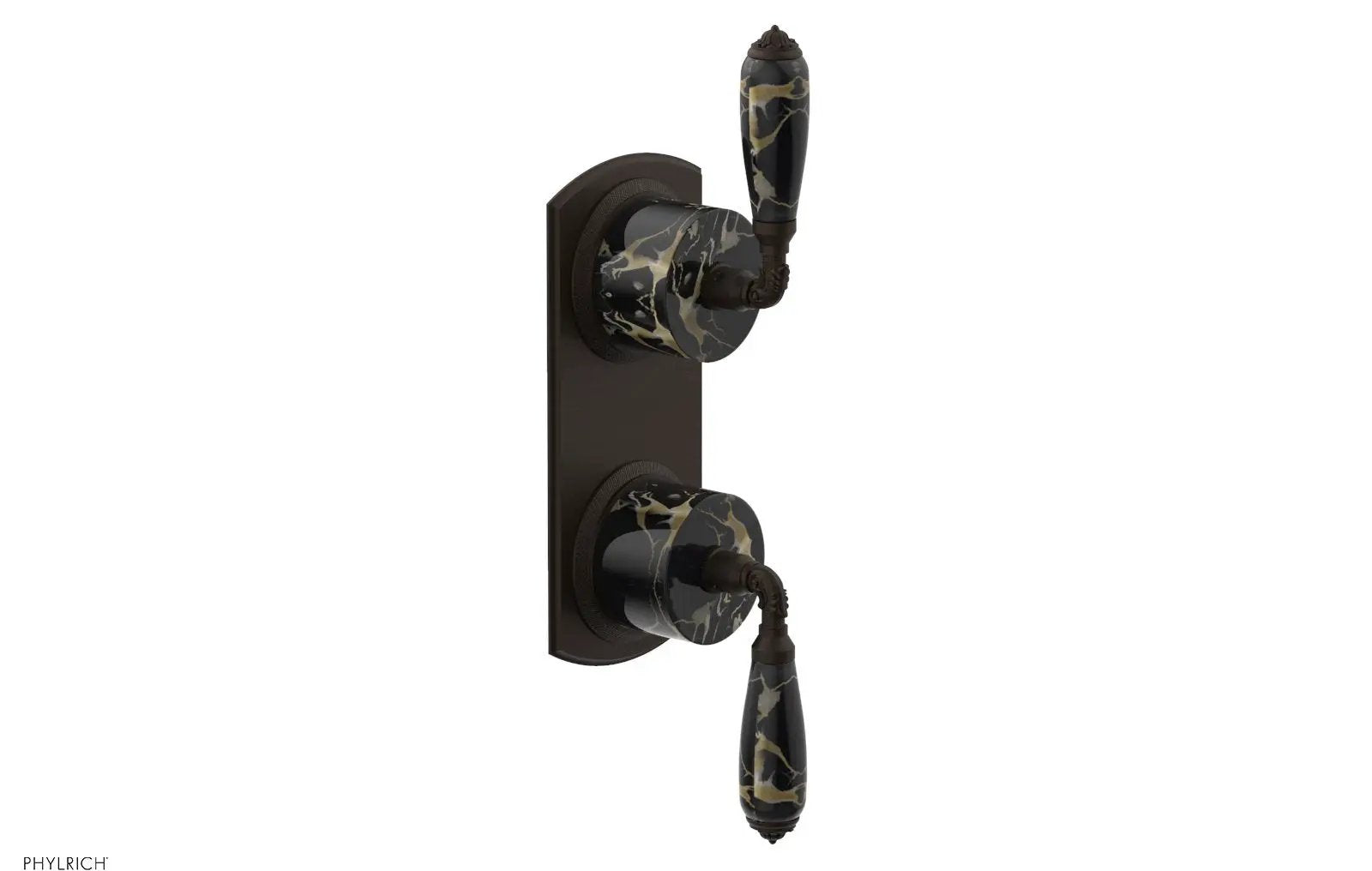 Phylrich VALENCIA Thermostatic Valve with Volume Control or Diverter, Black Marble Lever Handles by Phylrich
