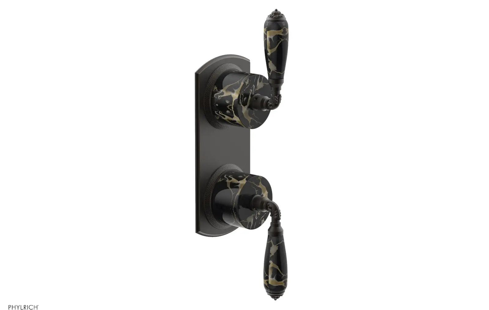 Phylrich VALENCIA Thermostatic Valve with Volume Control or Diverter, Black Marble Lever Handles by Phylrich