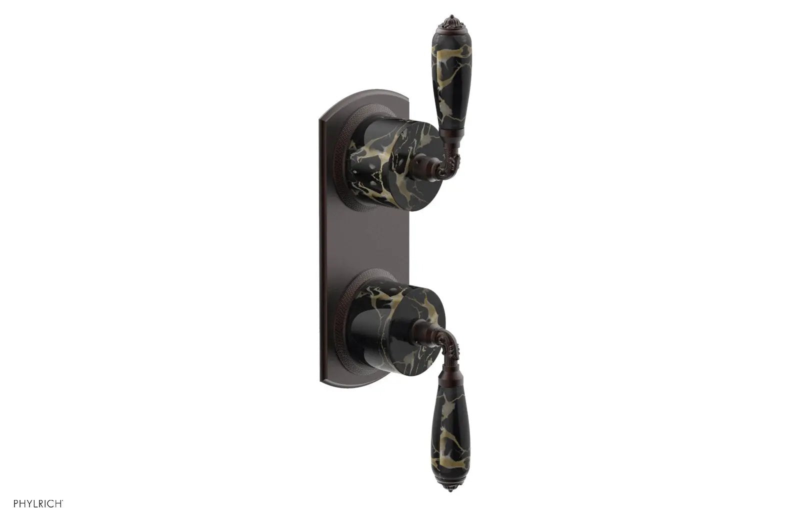 Phylrich VALENCIA Thermostatic Valve with Volume Control or Diverter, Black Marble Lever Handles by Phylrich