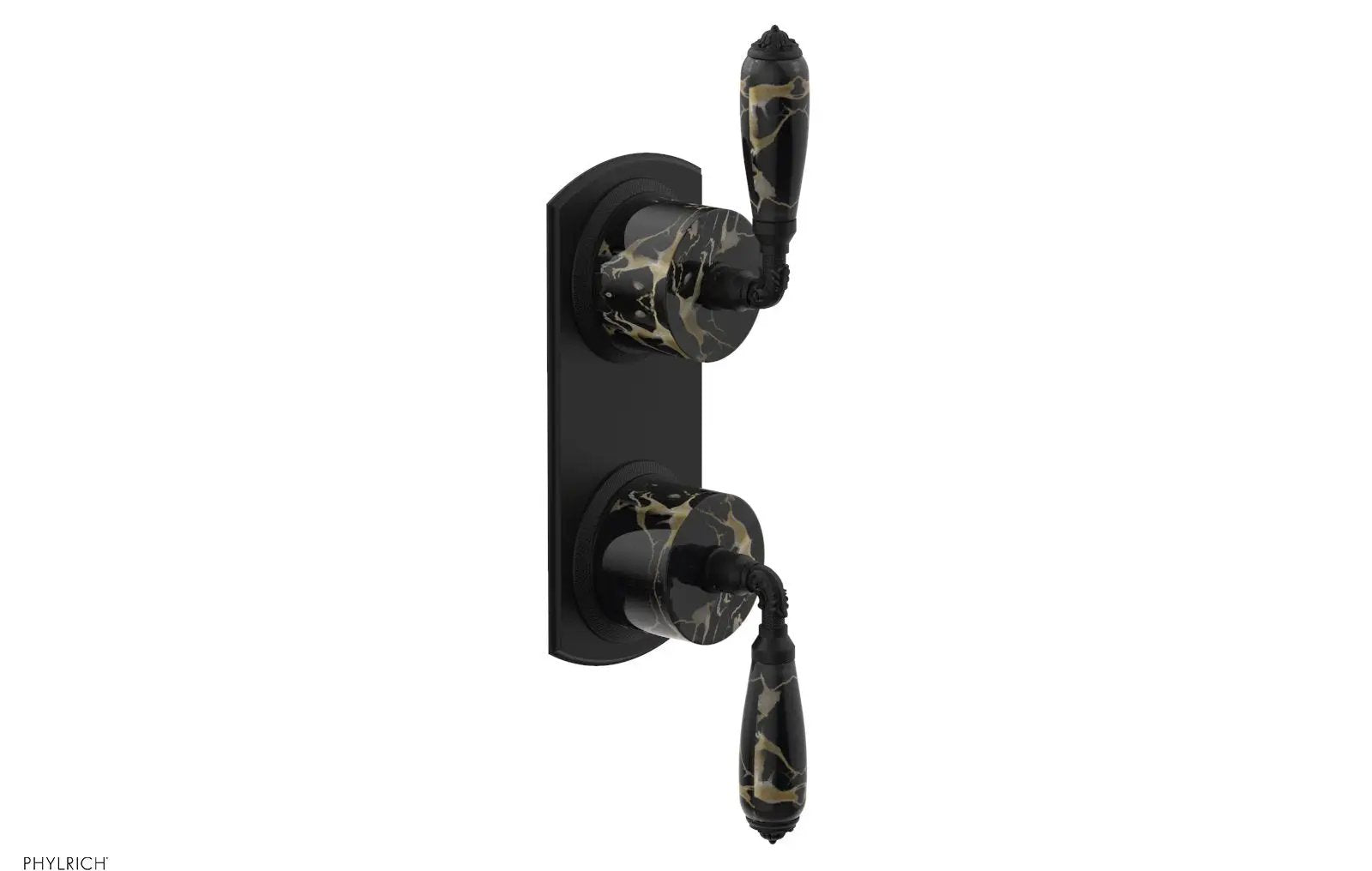Phylrich VALENCIA Thermostatic Valve with Volume Control or Diverter, Black Marble Lever Handles by Phylrich