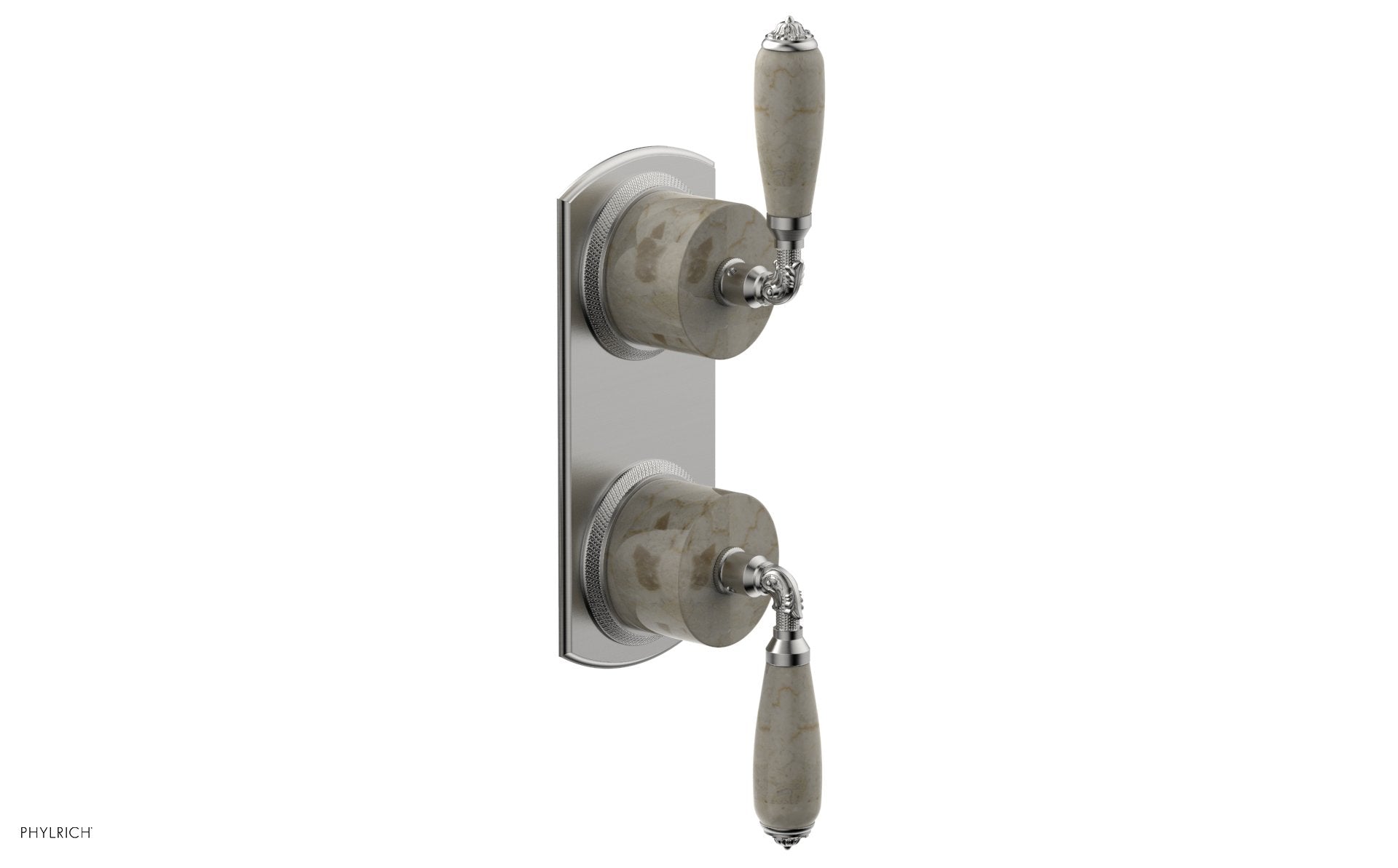 Phylrich VALENCIA Thermostatic Valve with Volume Control or Diverter, Beige Marble Lever Handles