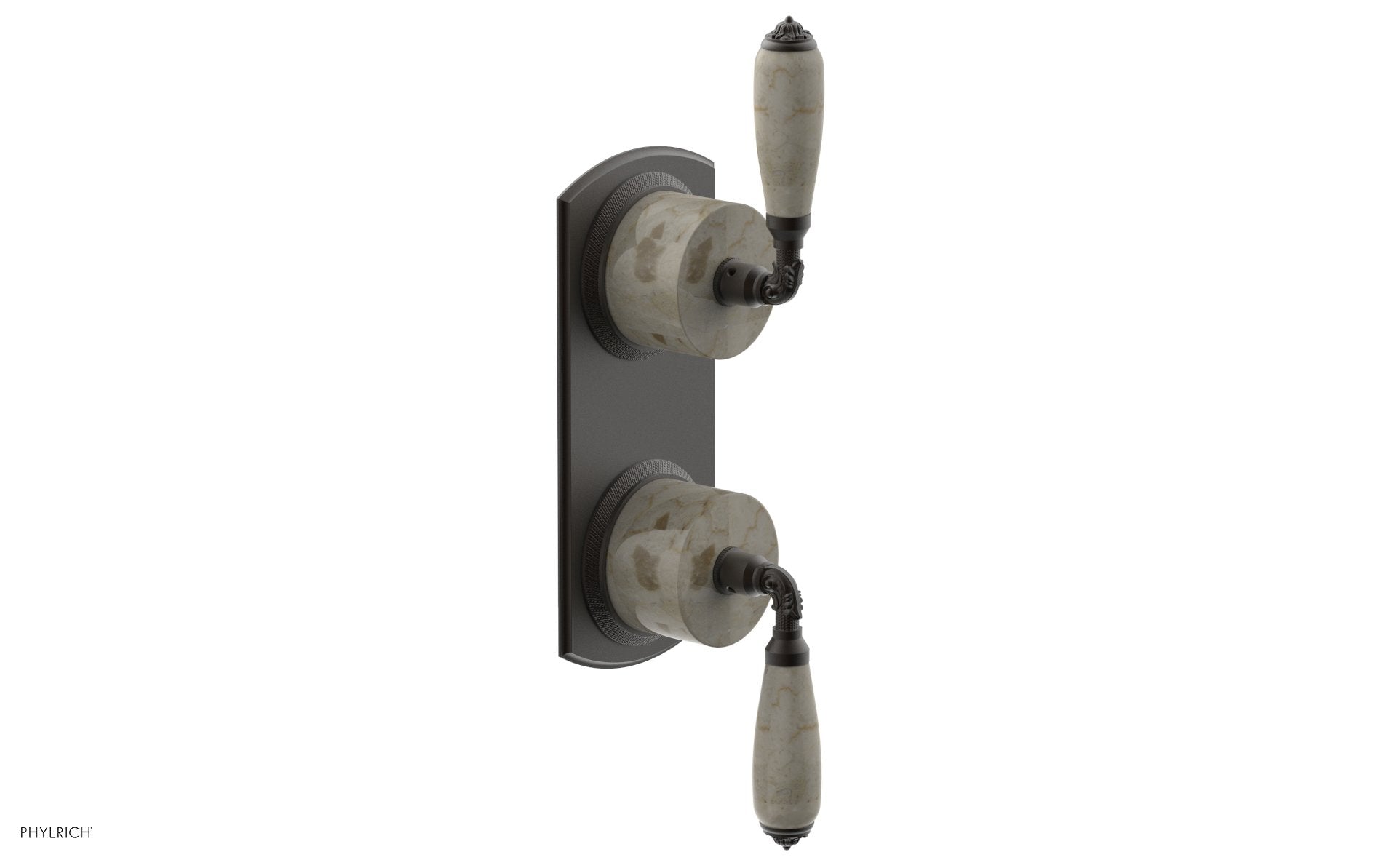 Phylrich VALENCIA Thermostatic Valve with Volume Control or Diverter, Beige Marble Lever Handles