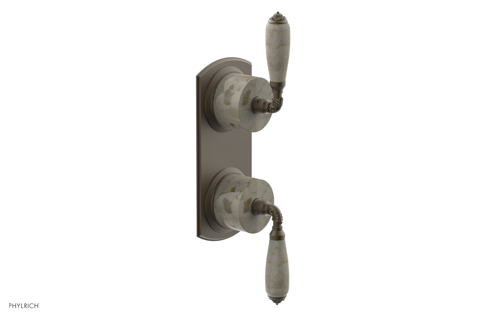 Phylrich VALENCIA Thermostatic Valve with Volume Control or Diverter, Beige Marble Lever Handles