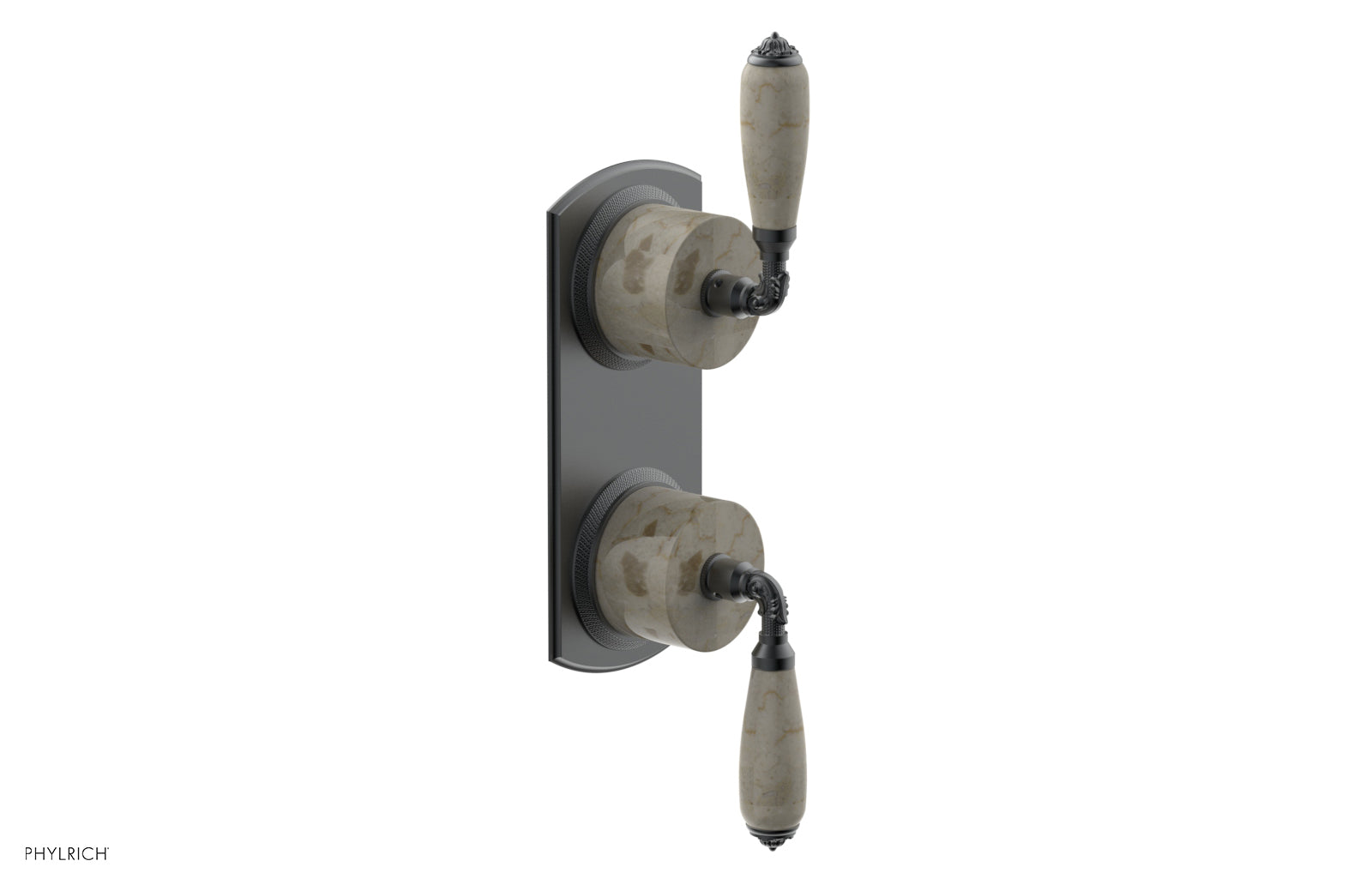 Phylrich VALENCIA Thermostatic Valve with Volume Control or Diverter, Beige Marble Lever Handles