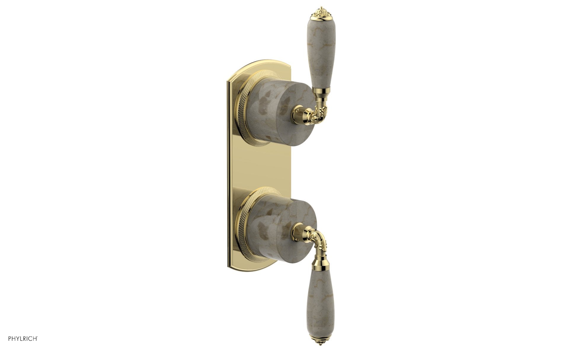 Phylrich VALENCIA Thermostatic Valve with Volume Control or Diverter, Beige Marble Lever Handles