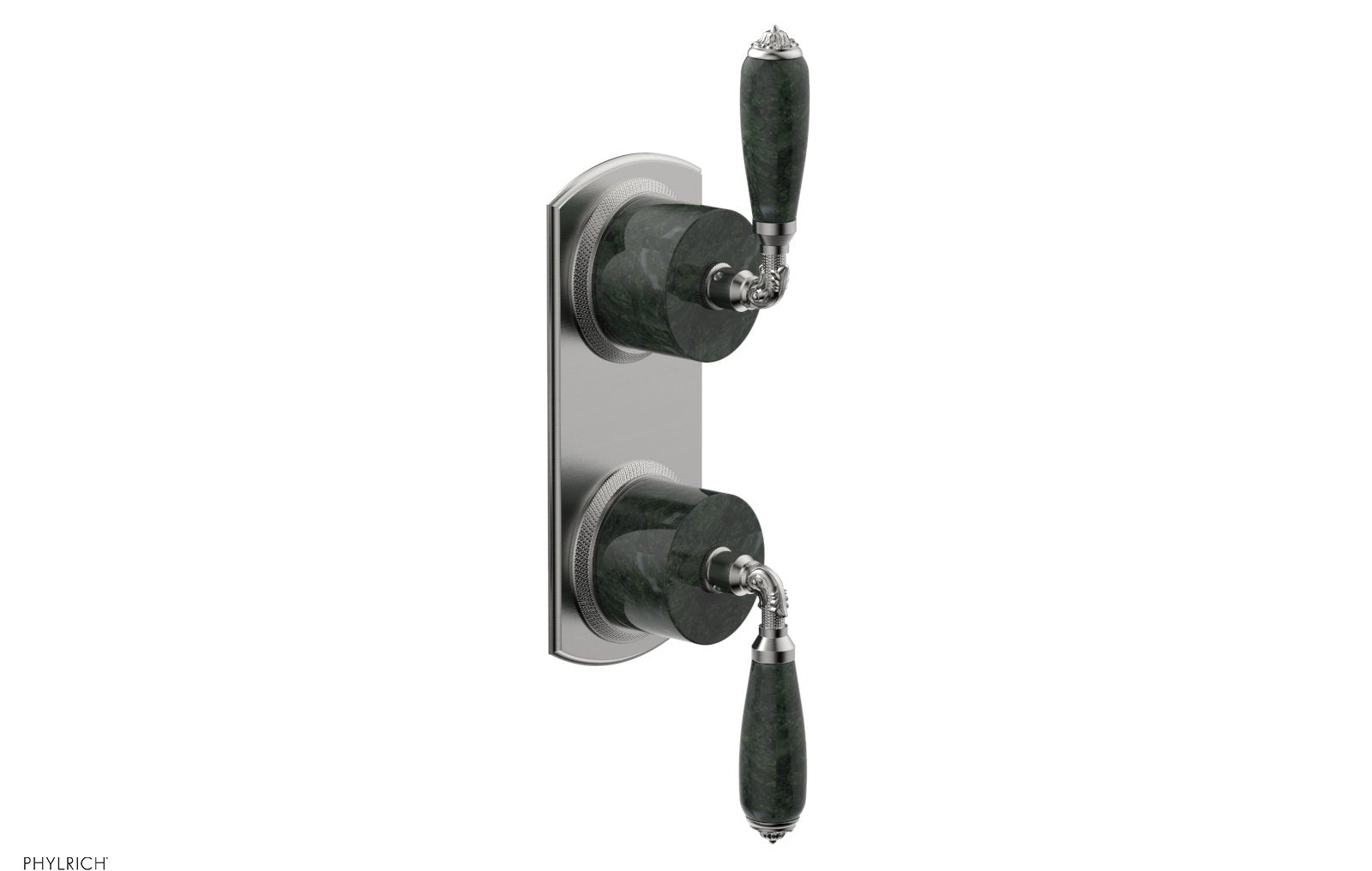 Phylrich VALENCIA Thermostatic Valve with Volume Control or Diverter, Green Marble Lever Handles