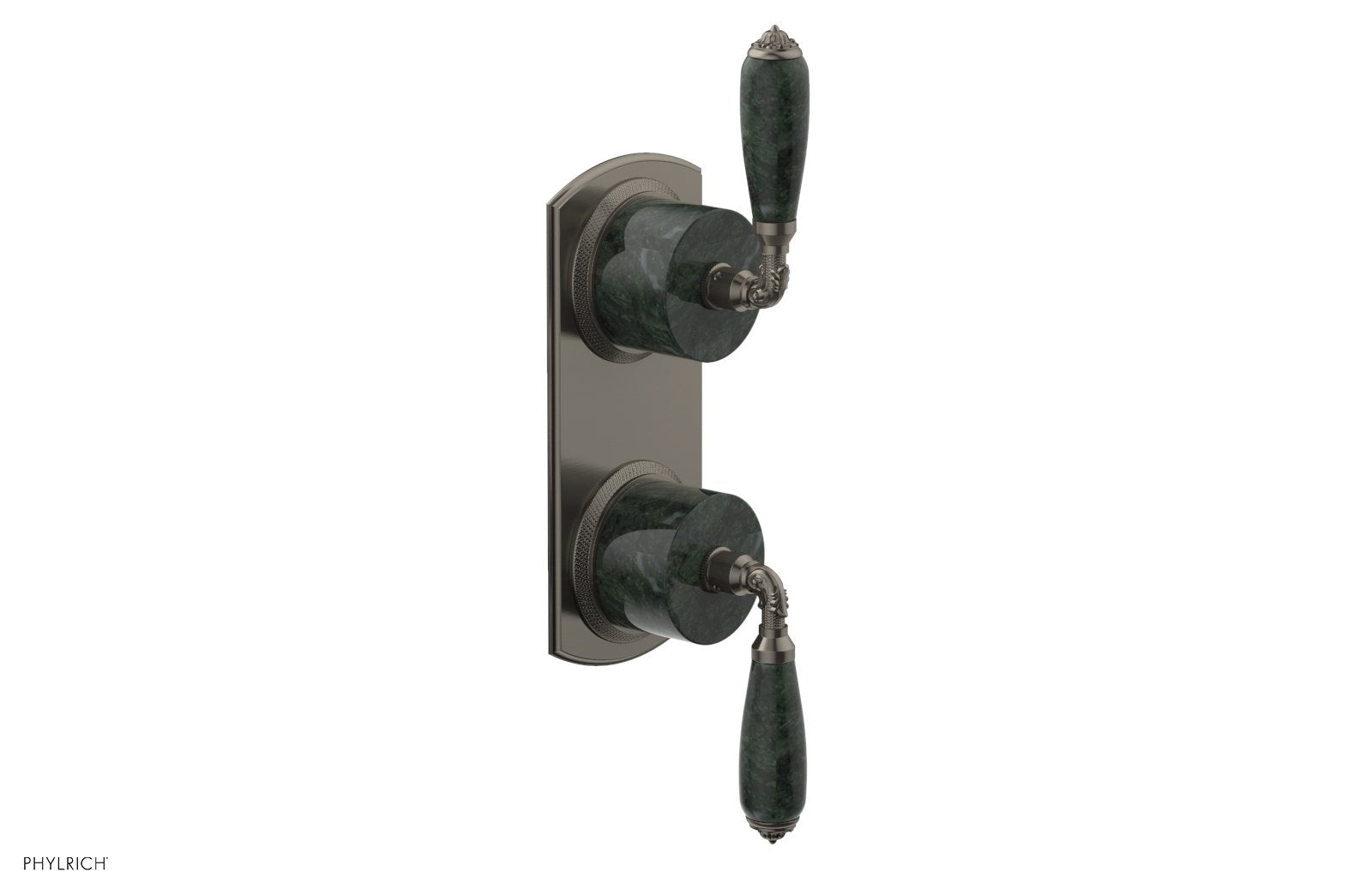 Phylrich VALENCIA Thermostatic Valve with Volume Control or Diverter, Green Marble Lever Handles