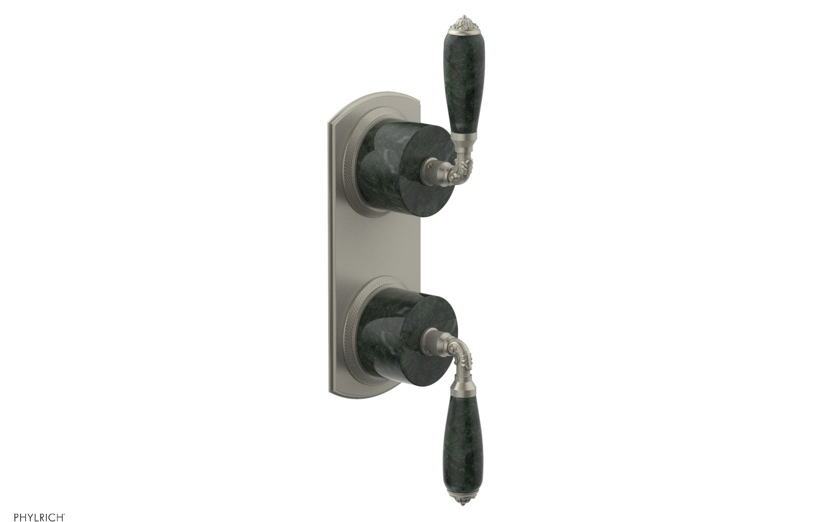 Phylrich VALENCIA Thermostatic Valve with Volume Control or Diverter, Green Marble Lever Handles