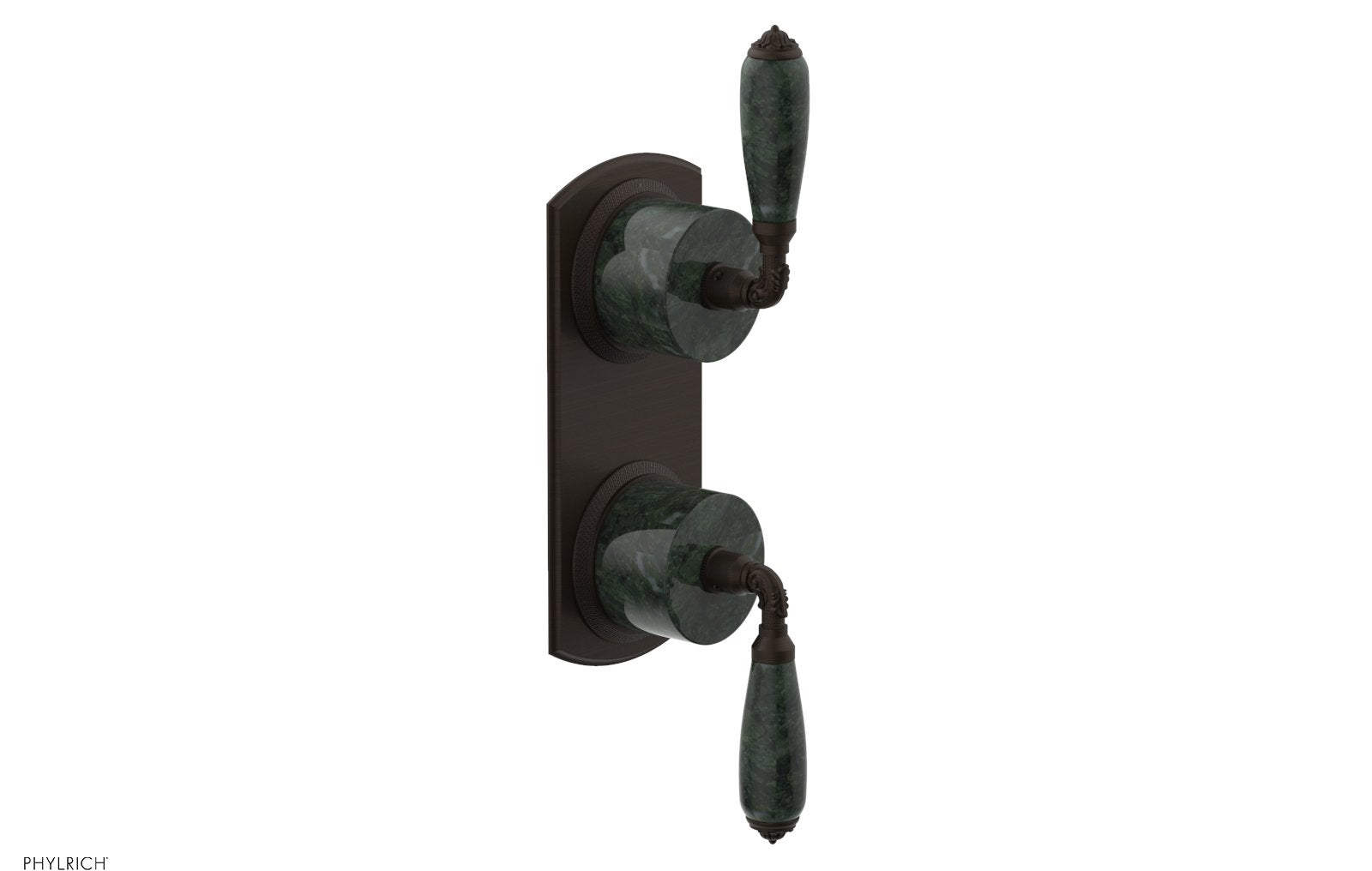 Phylrich VALENCIA Thermostatic Valve with Volume Control or Diverter, Green Marble Lever Handles
