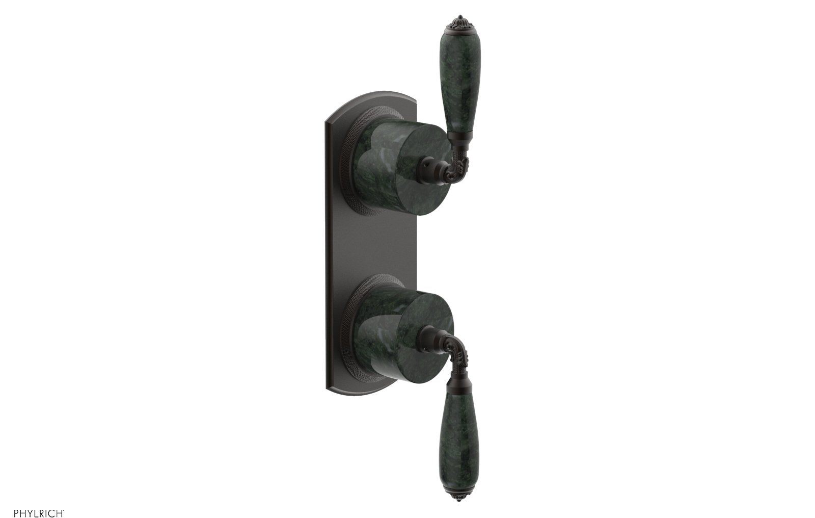Phylrich VALENCIA Thermostatic Valve with Volume Control or Diverter, Green Marble Lever Handles