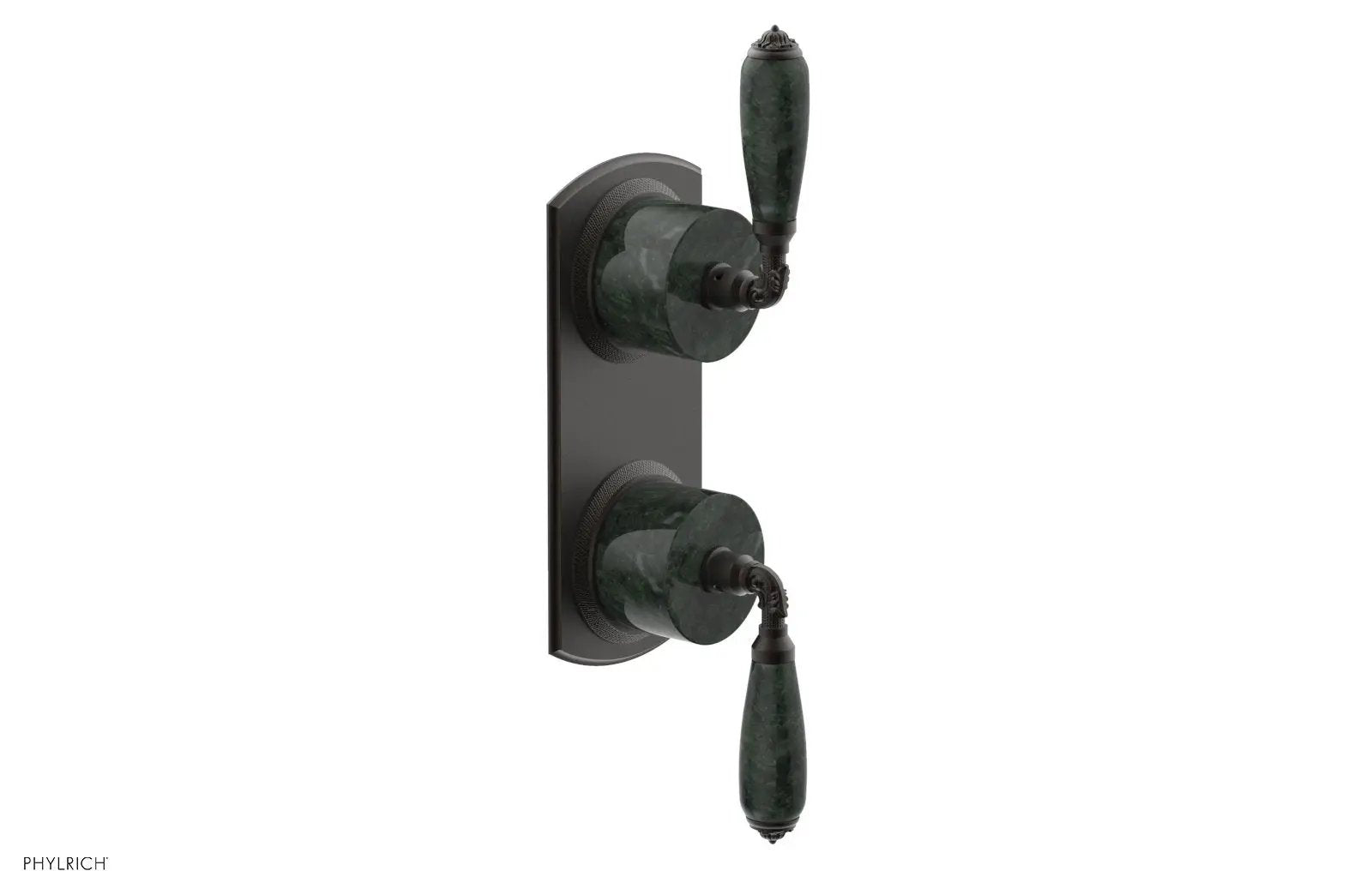 Phylrich VALENCIA Thermostatic Valve with Volume Control or Diverter, Green Marble Lever Handles by Phylrich
