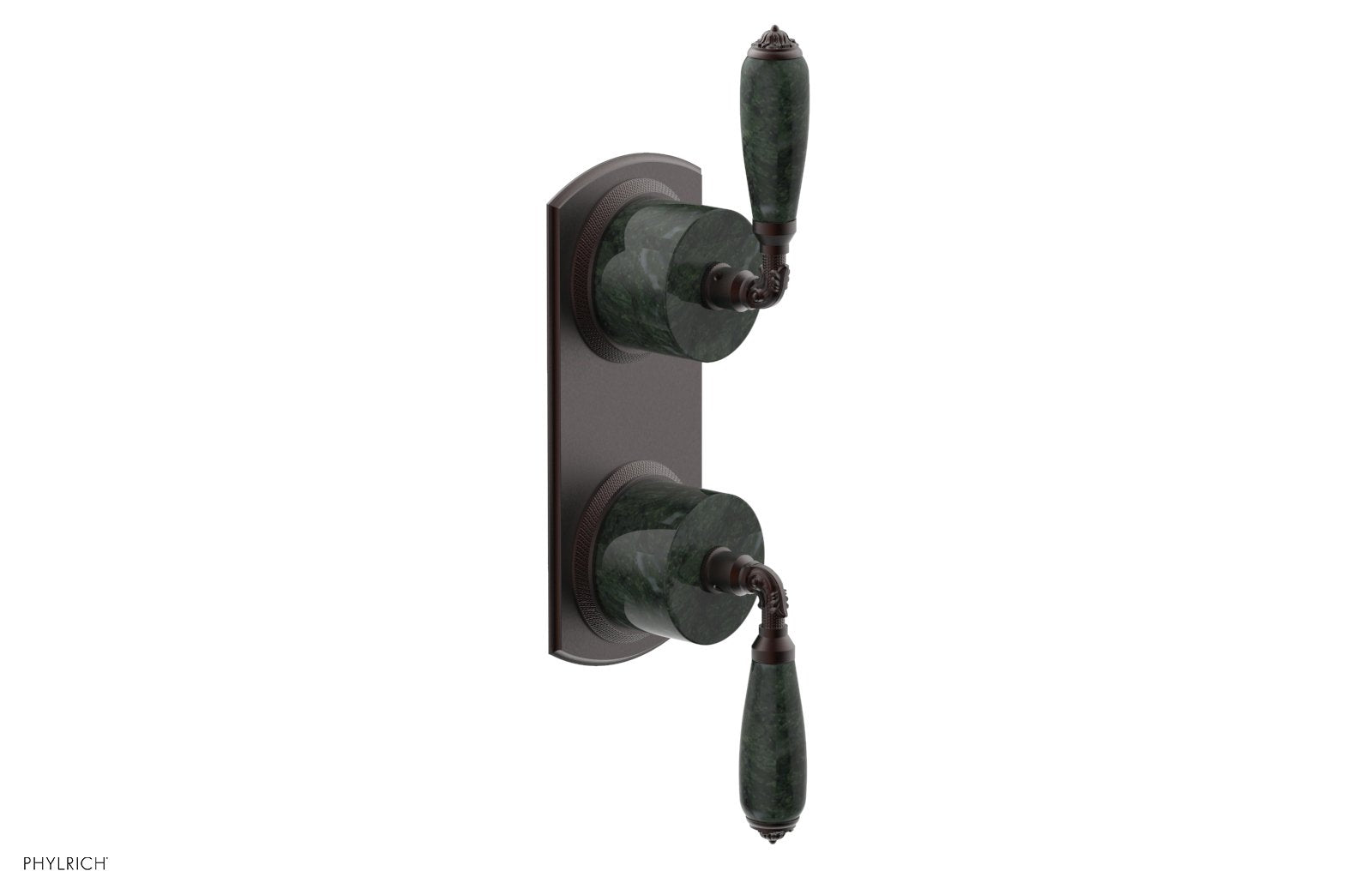 Phylrich VALENCIA Thermostatic Valve with Volume Control or Diverter, Green Marble Lever Handles