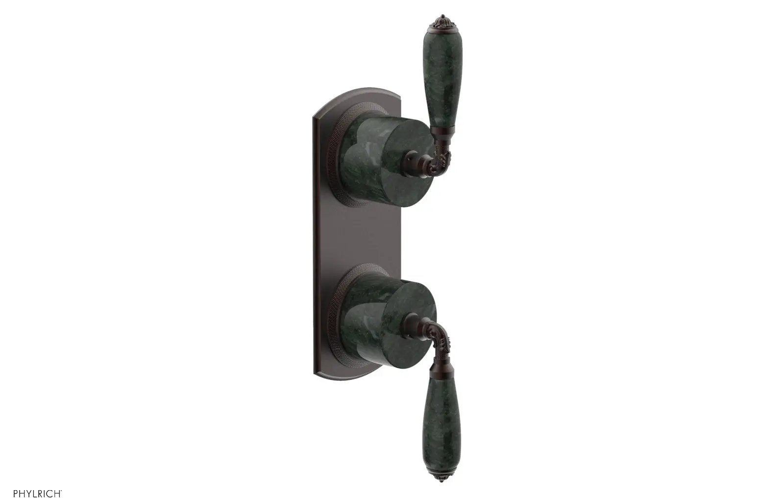Phylrich VALENCIA Thermostatic Valve with Volume Control or Diverter, Green Marble Lever Handles by Phylrich