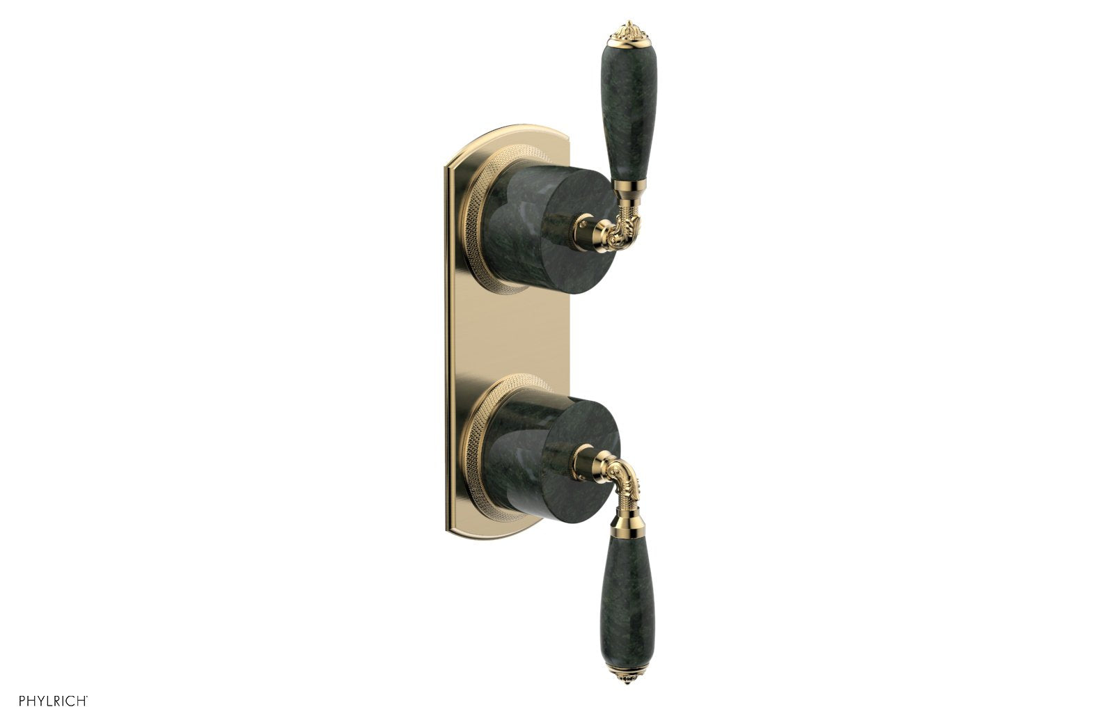 Phylrich VALENCIA Thermostatic Valve with Volume Control or Diverter, Green Marble Lever Handles