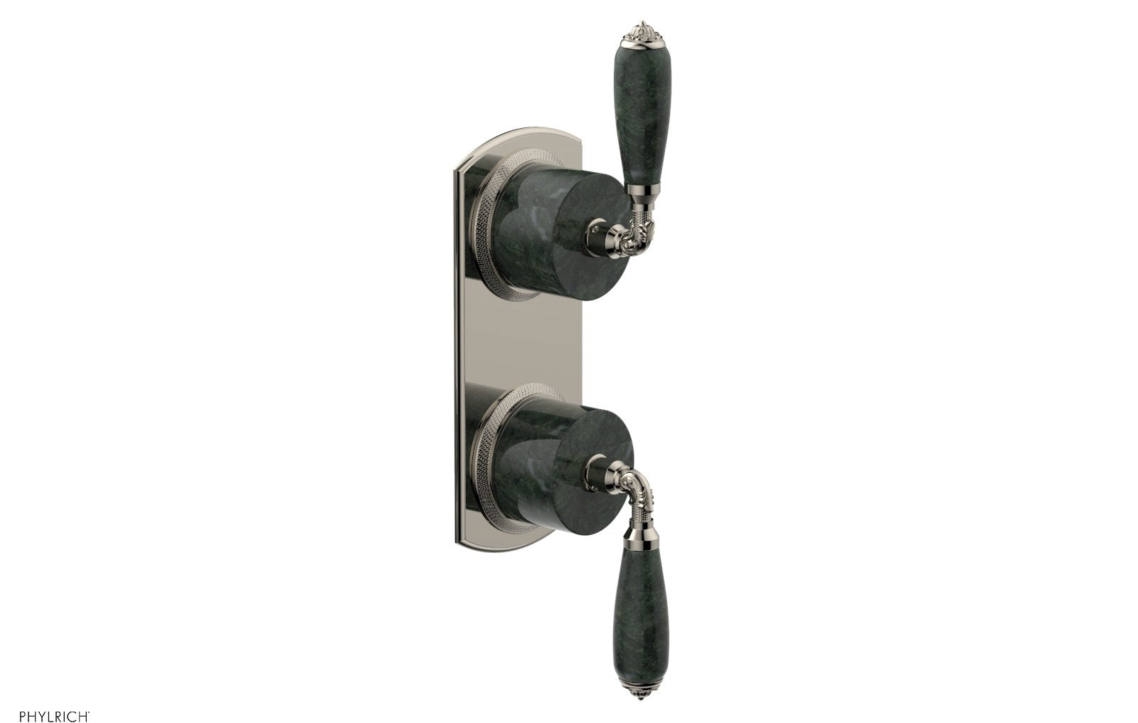 Phylrich VALENCIA Thermostatic Valve with Volume Control or Diverter, Green Marble Lever Handles